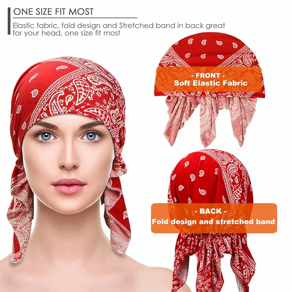 ASHILISIA 4 sztuki damskich czapek na chemioterapię, czapka turban, wstępnie zawiązane nakrycia głowy, bandana na wypadanie włosów