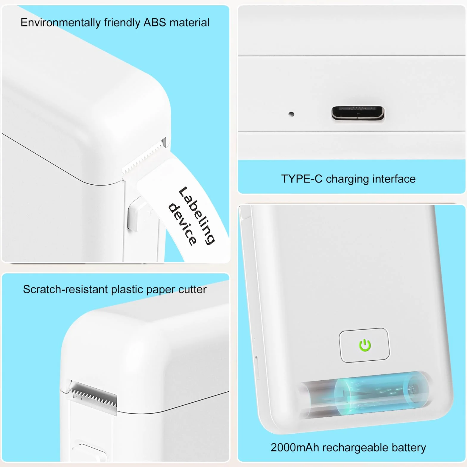 GuKKK Mini Drukarka Etykiet Bluetooth HP2 - Samoprzylepna, Przenośna