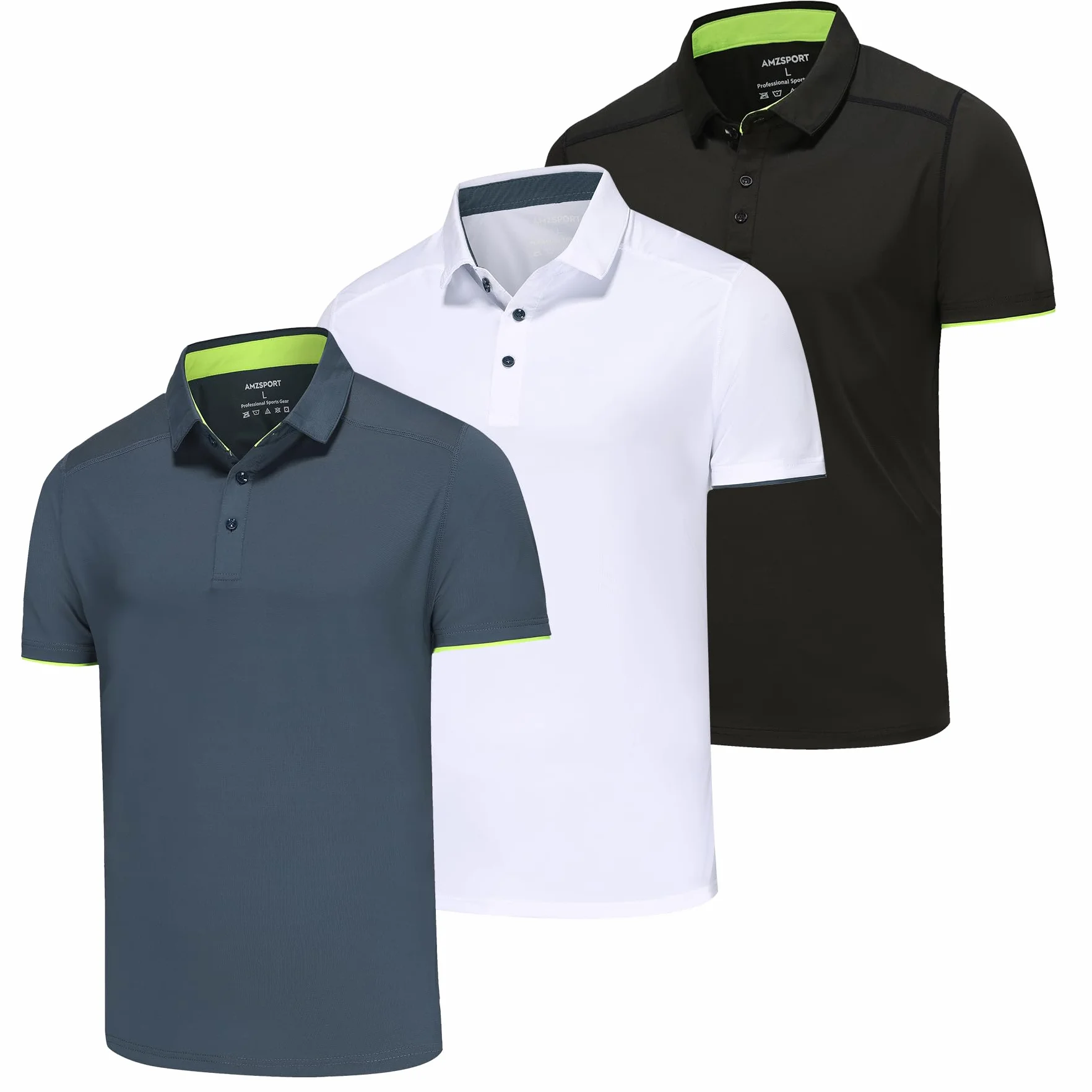 AMZSPORT 3-częściowy zestaw Basic męska koszulka polo z krótkim rękawem - koszulka polo slim fit i golf