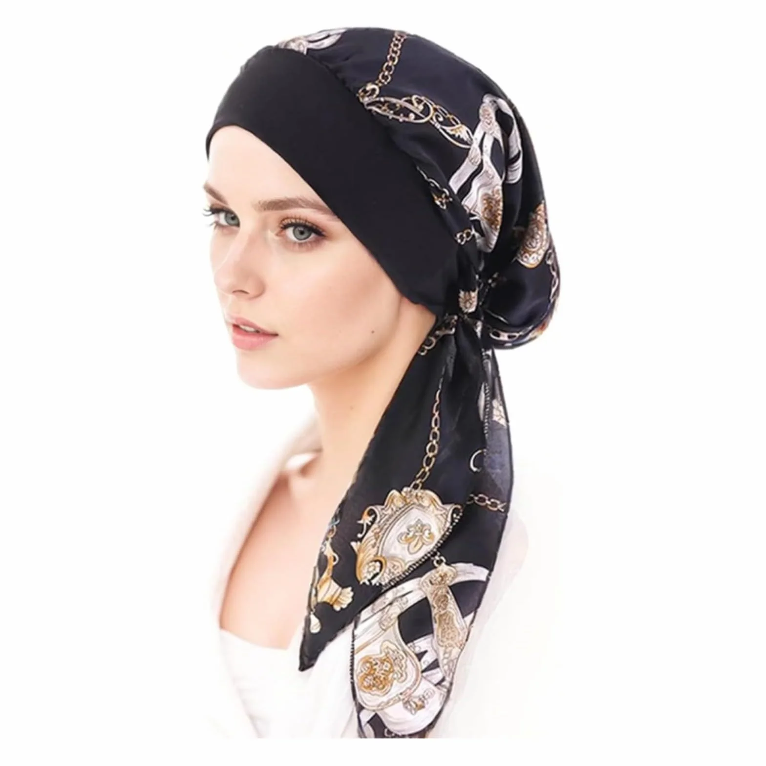 Chusta turban, damska chusta na lato, z nadrukiem, elastyczny turban, chusta na głowę, chemia, nakrycie głowy, bawełna, turban, czapka dla kobiet, wypadanie włosów, rak, chemia