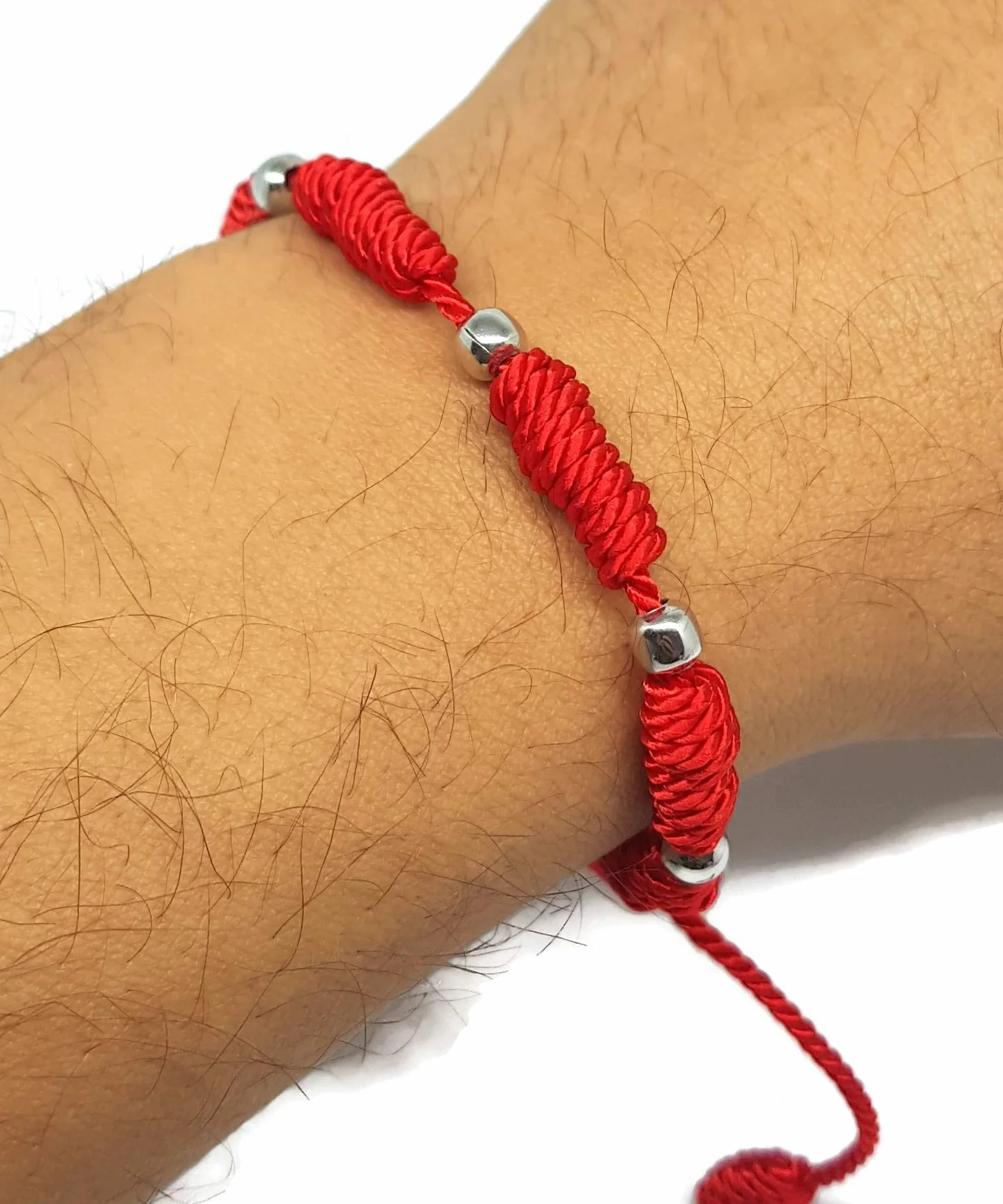 MYSTIC JEWELS by Dalia bransoletka Kabała – sznurek 7 węzłów z czerwonej nici z kulkami, uniseks, regulowana, ochrona przed złym okiem - dobre szczęście, dobry szczęście i stal nierdzewna,