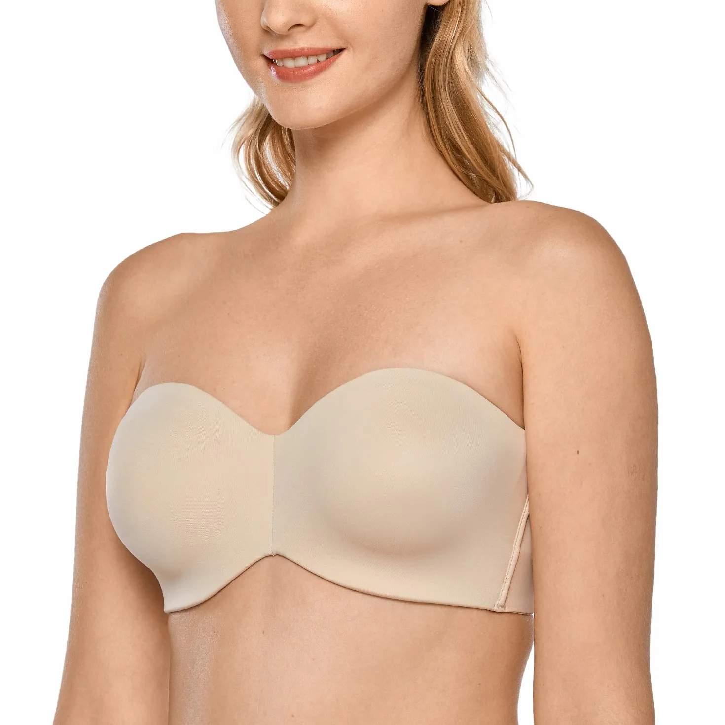 DELIMIRA Damski Biustonosz Bez Ramiączek Bez Podszewki Z Fiszbinami Minimizer Plus Size Support