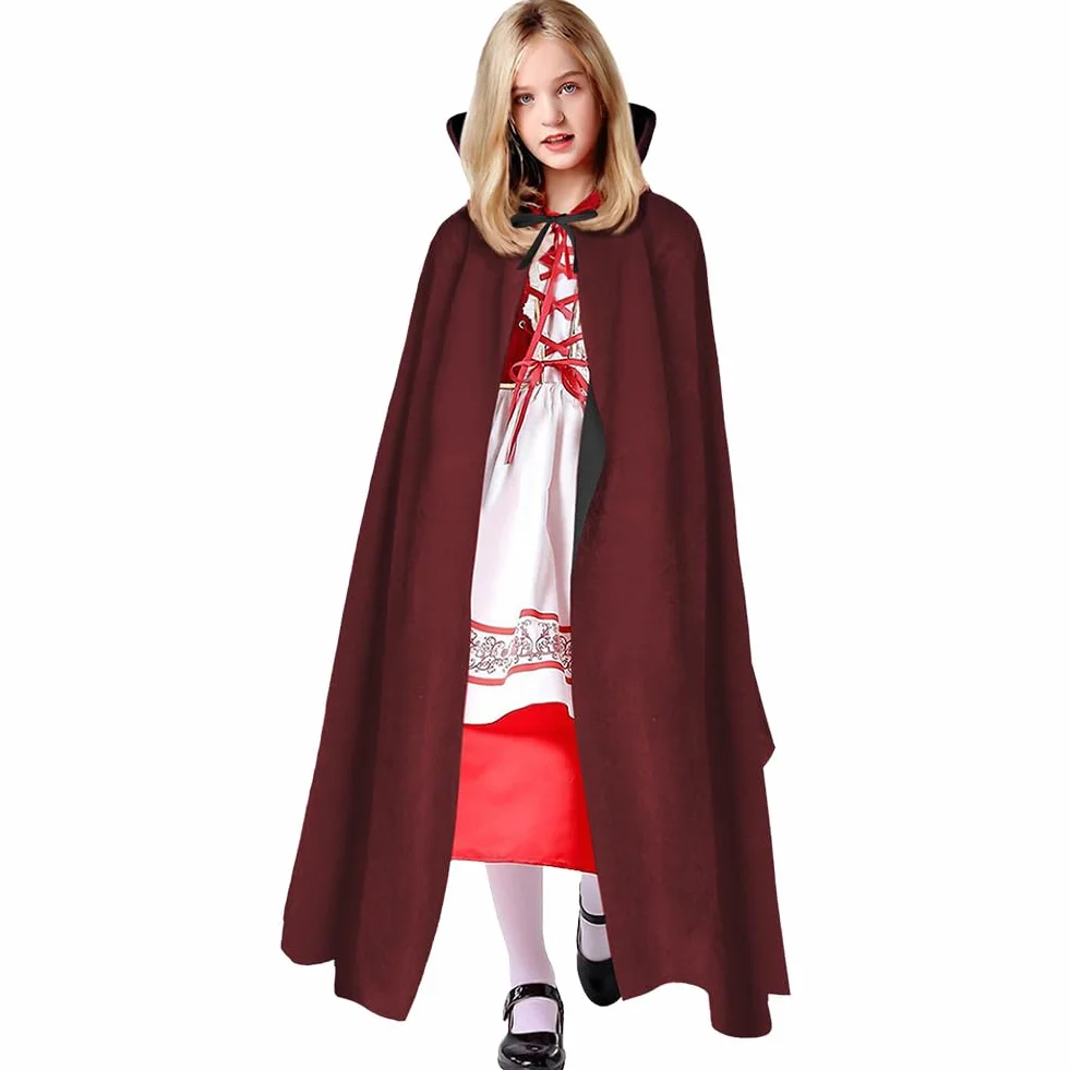 AOOWU Peleryna na Halloween, damska peleryna wampira, peleryna wampira z kołnierzem, czarno-czerwona, dwustronna, dla dzieci, na Halloween, Boże Narodzenie, karnawał (90 cm)