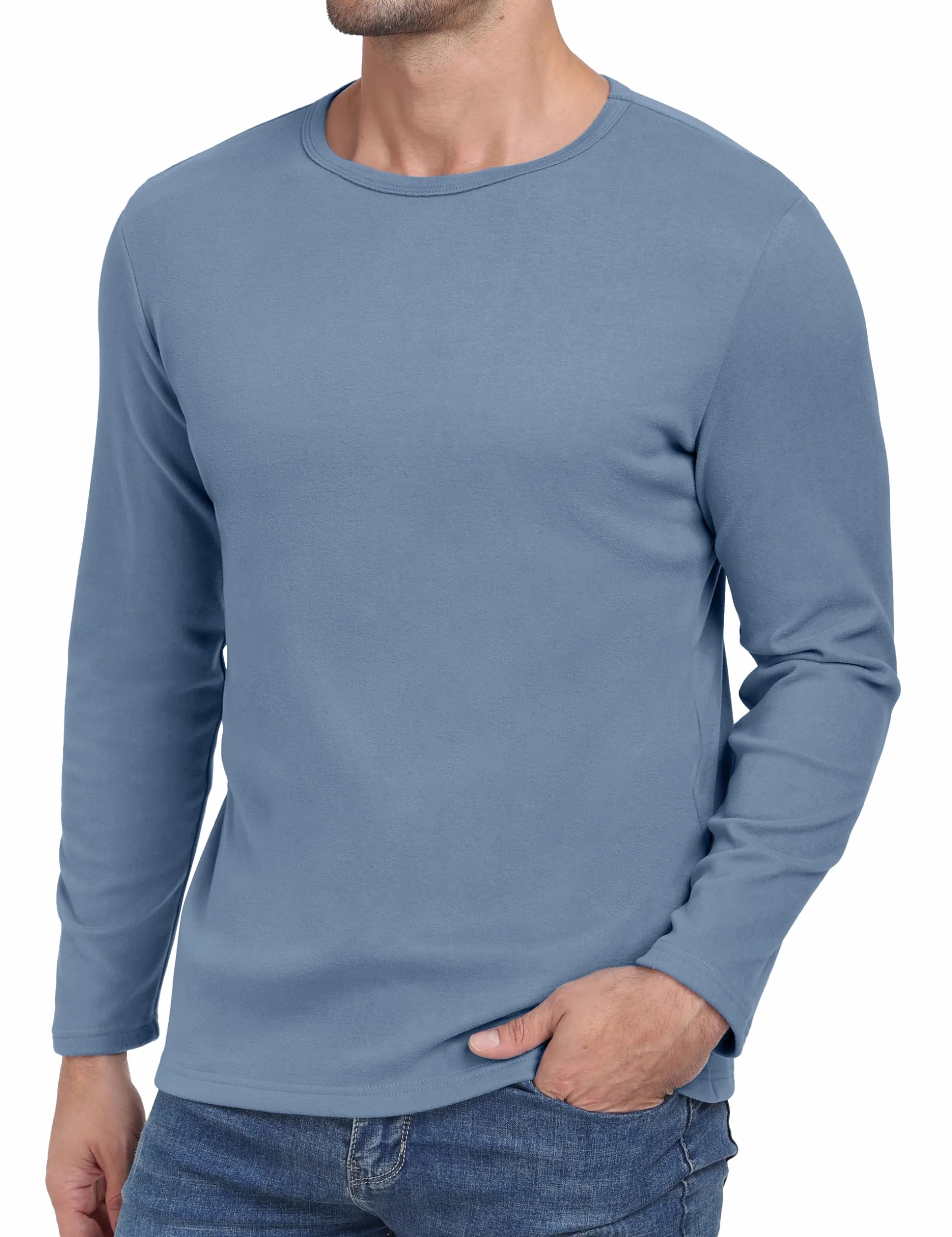 Hisir Basic-T koszulka z długim rękawem, męska koszulka z okrągłym dekoltem, zimowa, termiczna podkoszulek z długim rękawem, krój slim fit, rozciągliwa, górna część