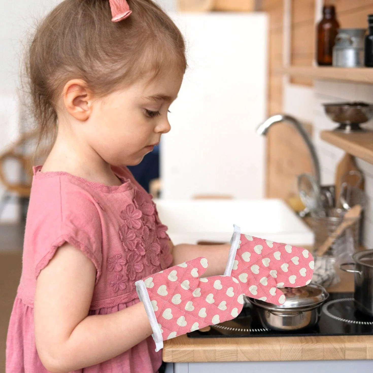 2 pary rękawic termoizolacyjnych dla dzieci, drukowane rękawice płócienne, rękawice kuchenne do izolacji termicznej, potrzeby kuchenne.