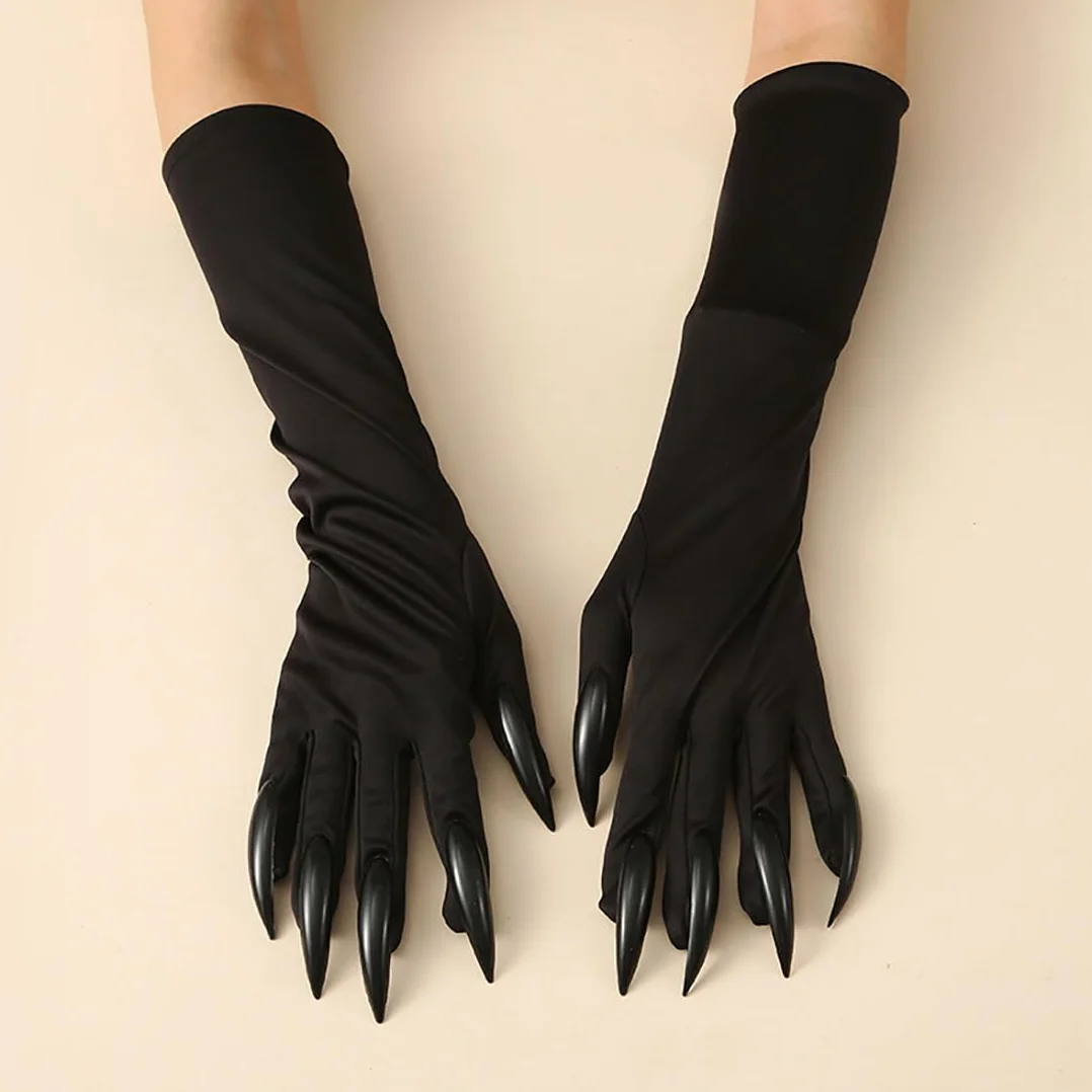 Cubahop Halloween czarne rękawiczki z długimi paznokciami, kostium cosplay, pazur, łapa, rękawiczki, spiczaste paznokcie, duch, dziwaczne rękawiczki, rękawiczki na Halloween, cosplay, Czarny, M