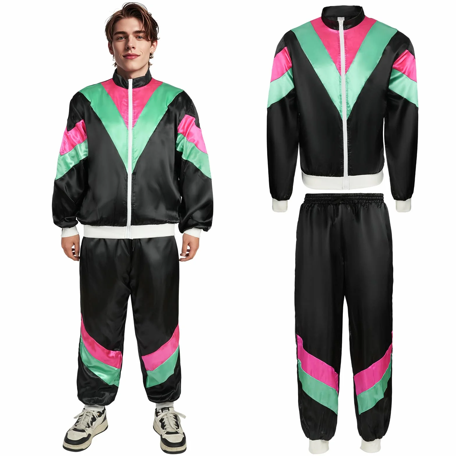 Zestaw kostiumowy dyskotekowy z lat 70., zestaw kostiumowy dla mężczyzn, stylowy strój sportowy retro odpowiedni do odgrywania ról i imprez rave w stylu lat 70. i 80