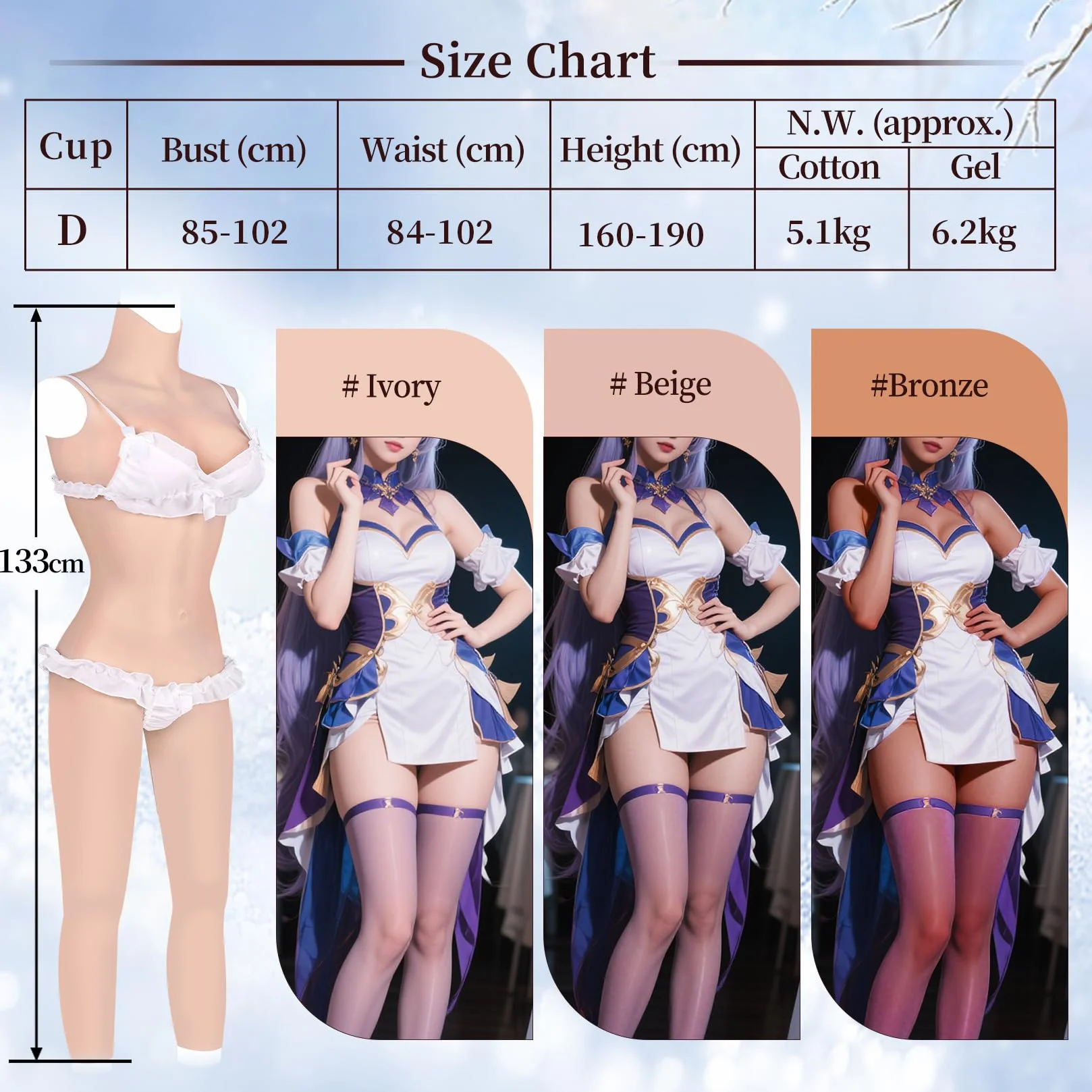Silikonowy Body Transpłciowy Styl Spodnie 7/8 z Dekoltem Okrągłym Kobieca Sylwetka z Sztuczną Rurką i Otworem do Długotrwałego Użytkowania