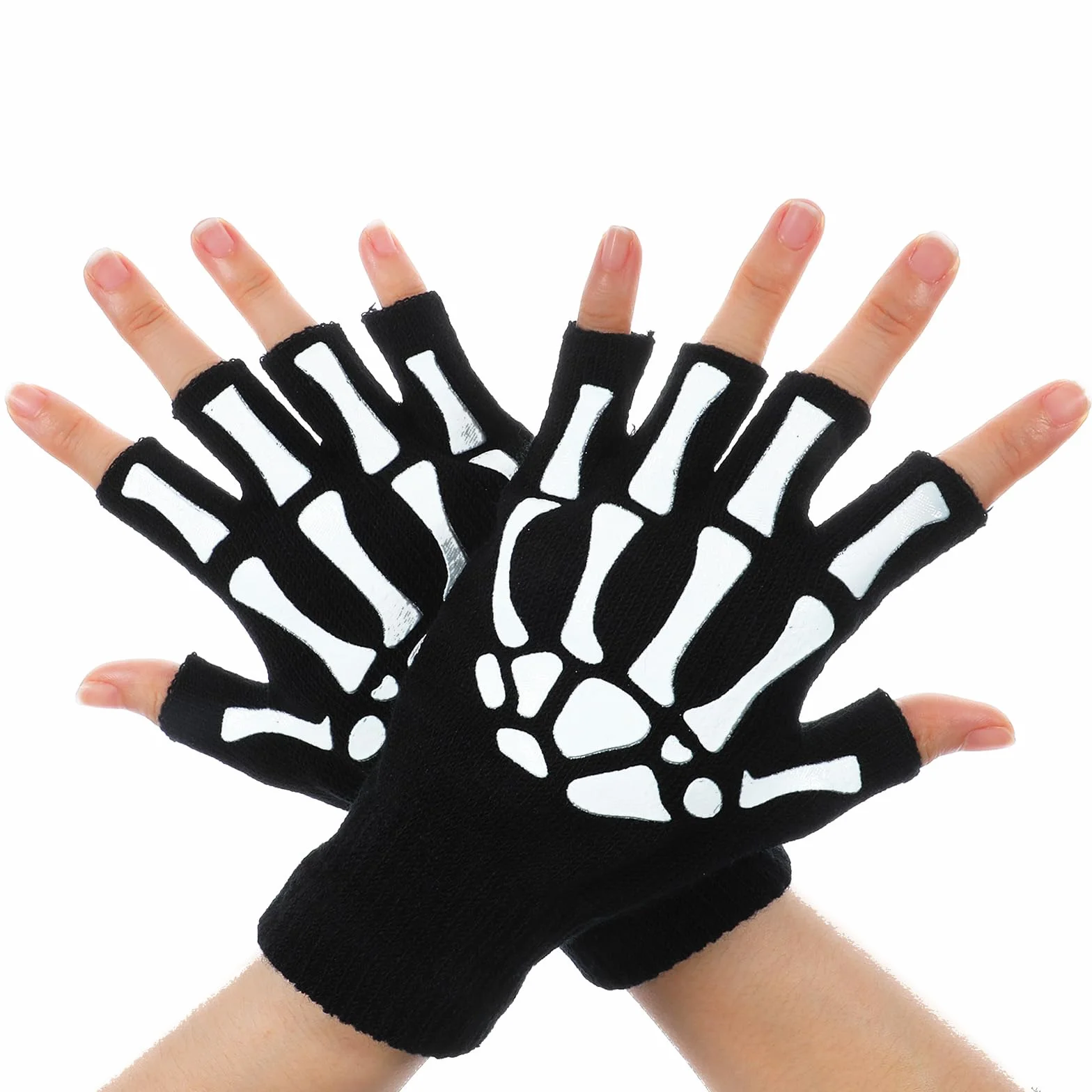 Bremorou 1 para Halloween czaszka kość rękawiczki do rąk szkielet rękawiczki bez palców dla mężczyzn kobiet dzieci kości rękawiczki do rąk unisex punk gotyckie akcesoria w ciemności kostium na