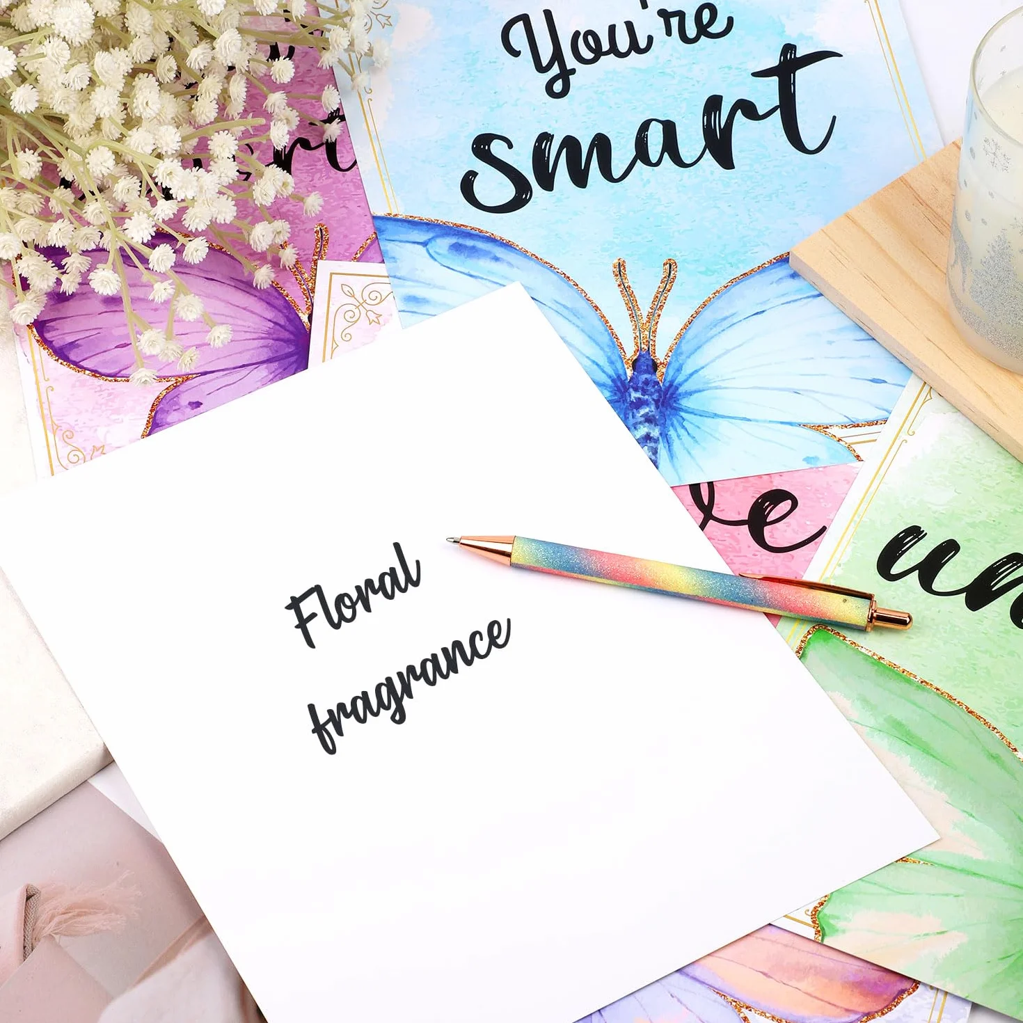 6szt Inspirujace Plakaty Artystyczne na Sciane do Pokoju Dziewczat, 20x25cm Dekoracyjne Akwarela Motyle na Sciane, Motywacyjne Dekoracje Scienne do Pokoju Nastolatków Dzieci Doroslych Klasy