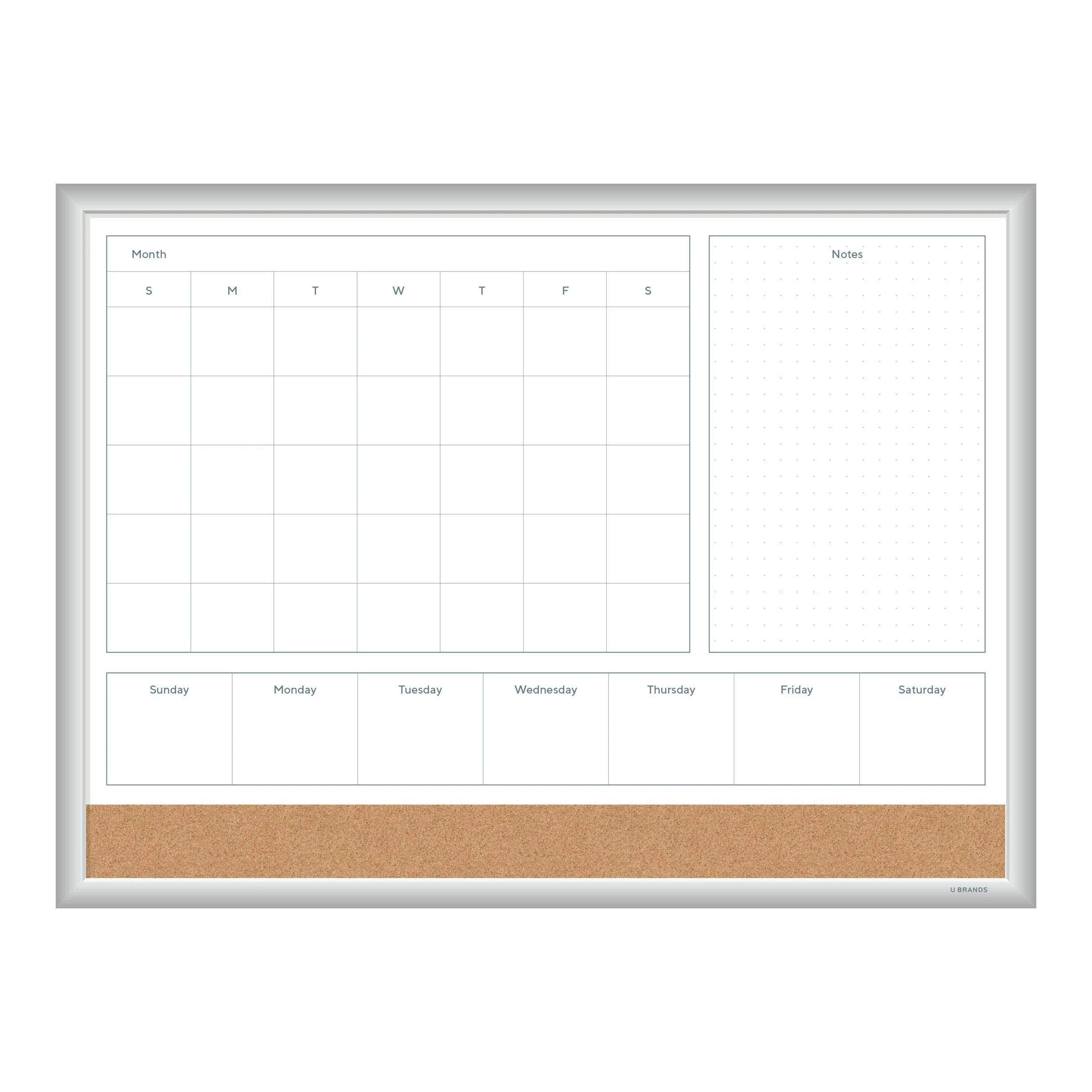 U Brands Magnetyczny planer tablicowy 4 w 1, 61 x 46 cm, srebrna rama aluminiowa