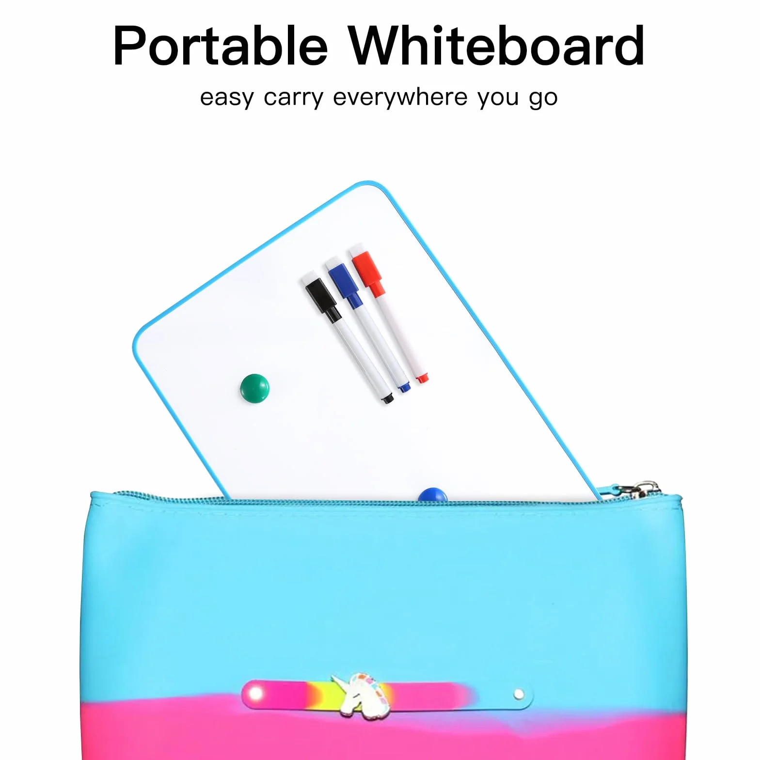 Zestaw magnetycznych mini tablic suchościeralnych – tablica magnetyczna dla dzieci w formacie A4 (30 x 21 cm) wraz z pisakami do wycierania na sucho, magnesami i gumką do ścierania. Idealna dla dzieci