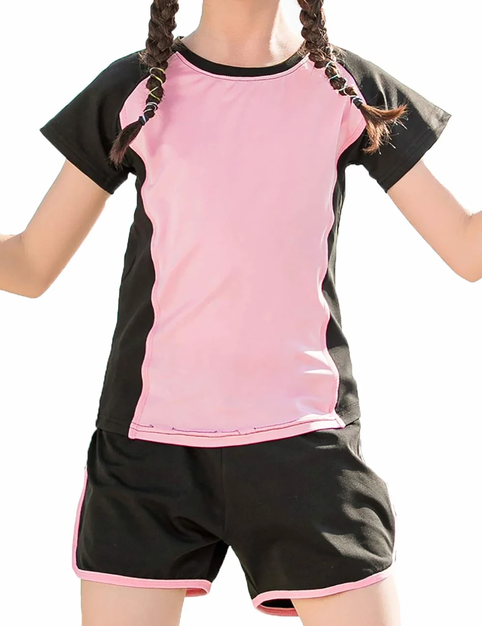 Echinodon Dziewczęcy zestaw sportowy, 2-częściowy, szybkoschnący, t-shirt + szorty, dres treningowy do joggingu, jogi, na lato