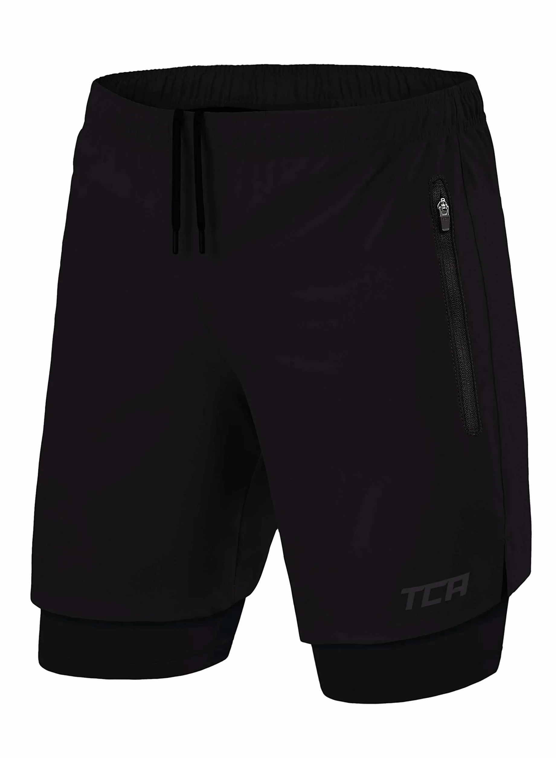 TCA Meskie Ultra Spodenki 2 w 1 do biegania na silowni z kieszenia na zamek blyskawiczny