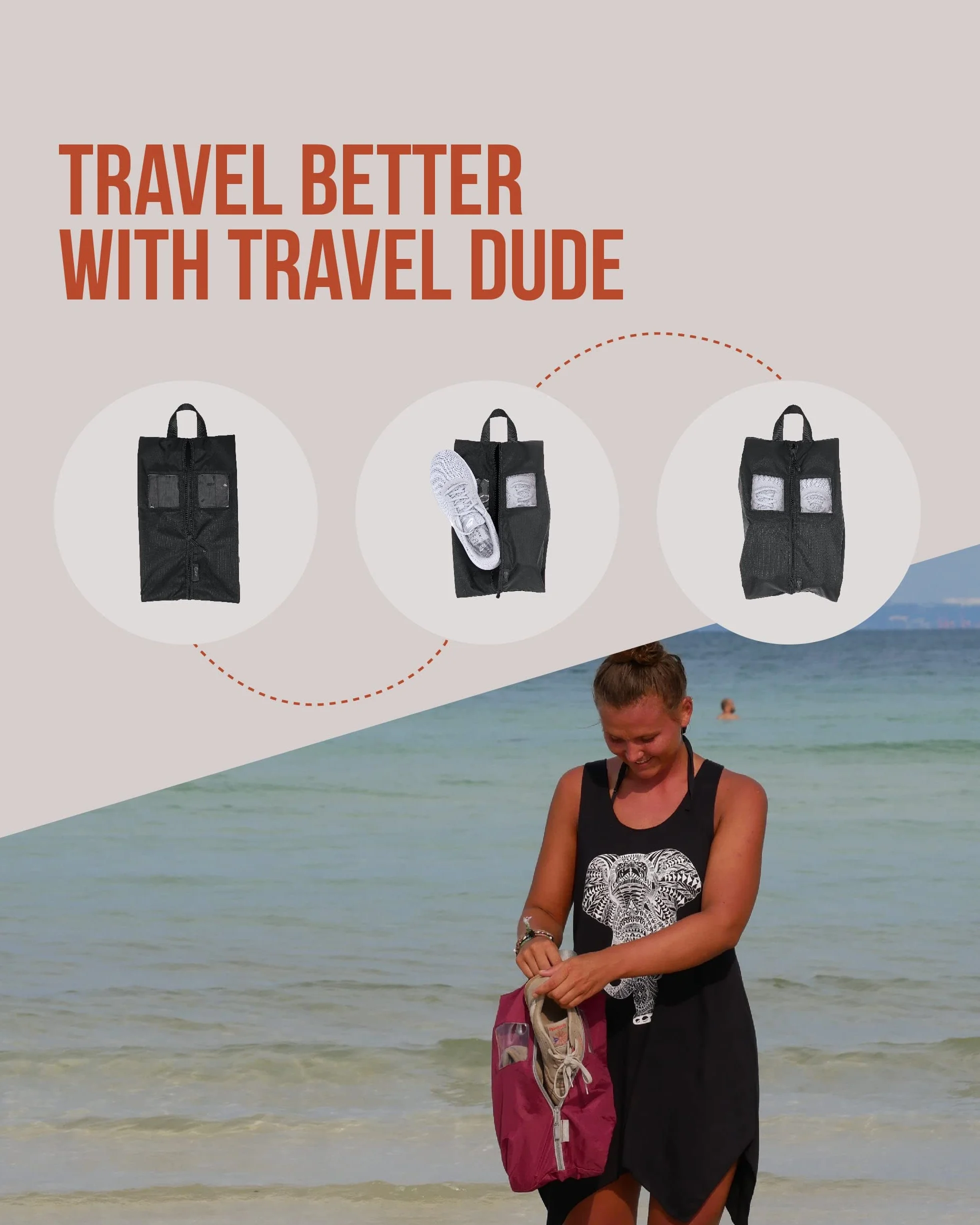 TRAVEL DUDE Zestaw kostek do pakowania z kompresją z butelek plastikowych z recyklingu, lekkie kostki do pakowania, zestaw toreb i organizer do bagażu, torby na ubrania (Czarny, Zestaw worków na buty)