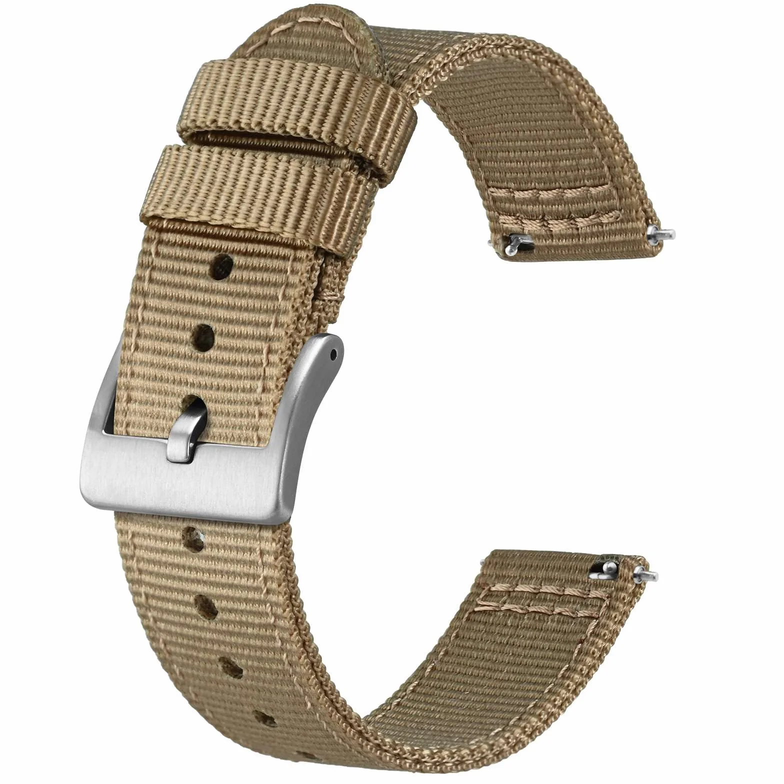 BISONSTRAP Męskie nylonowe paski do zegarków, dwuczęściowe, wojskowe, szybkie zapięcie, szczotkowana klamra, szerokość 18 mm, 19 mm, 20 mm, 22 mm