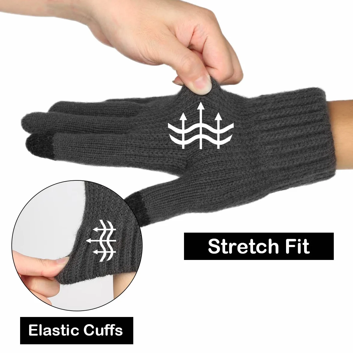 Rękawiczki Mężczyźni Panie, Rękawiczki zimowe ekran dotykowy, Thermal Knitted Gloves with Soft Lining for Running Cycling Leisure Outdoor
