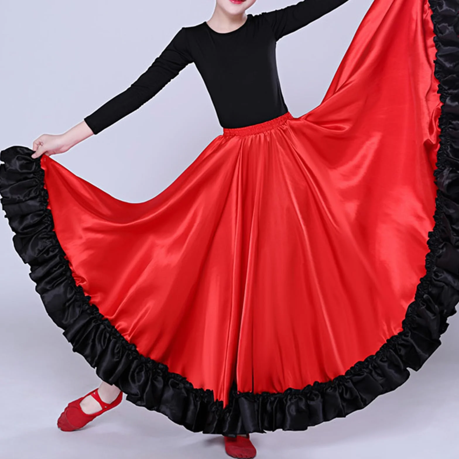 TTAO Dziewczęca spódnica do tańca flamenco, spódnica maxi, plisowana spódnica do tańca, trening, hiszpańska spódnica do walki byków, spódnica łacińska salsa rumba, spódnica swing