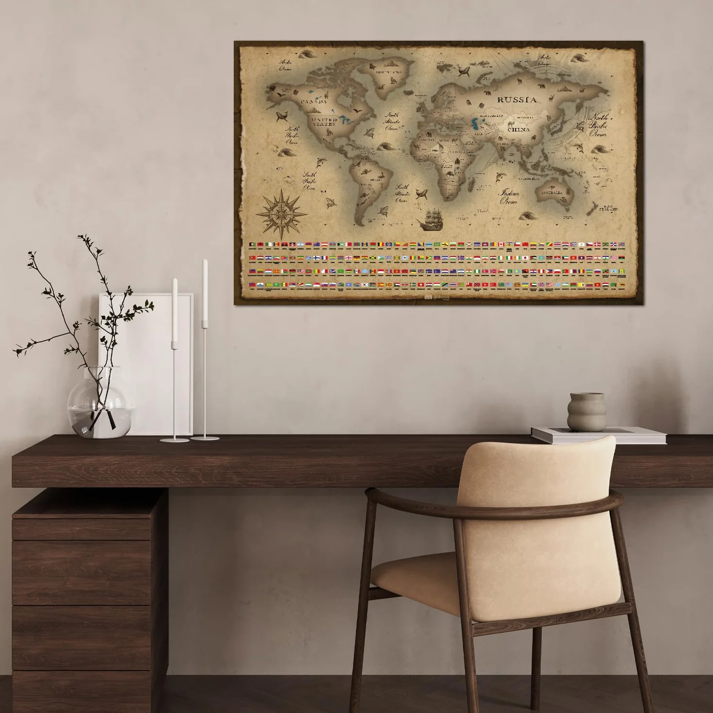 Giallobus - Mapa świata do zdrapywania - Mapa zdrapka - Papier powlekany - 68L x 43,5l cm - 02 - Mappa Explorer - Pomysły na prezent - zdrapywana mapa z flagami - srebrna