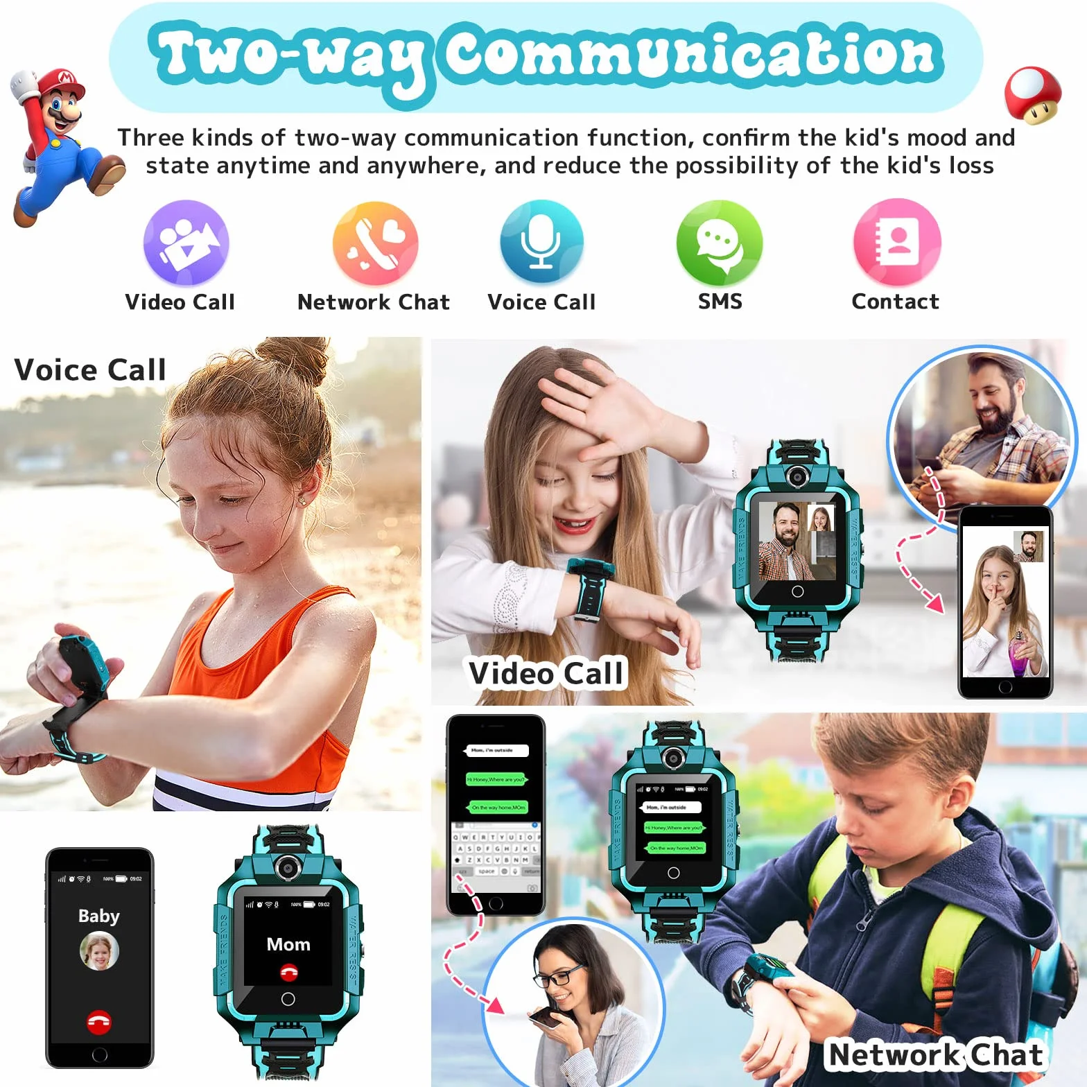 LiveGo Inteligentny Zegarek 4G Chłopiec Dziewczyna, Bezpieczny, Obracany o 360 Stopni, Kamera WiFi Sos, Odpowiedni na Prezenty Urodzinowe dla Uczniów w Wieku od 4 do 12 lat(T10 Cyjan01)