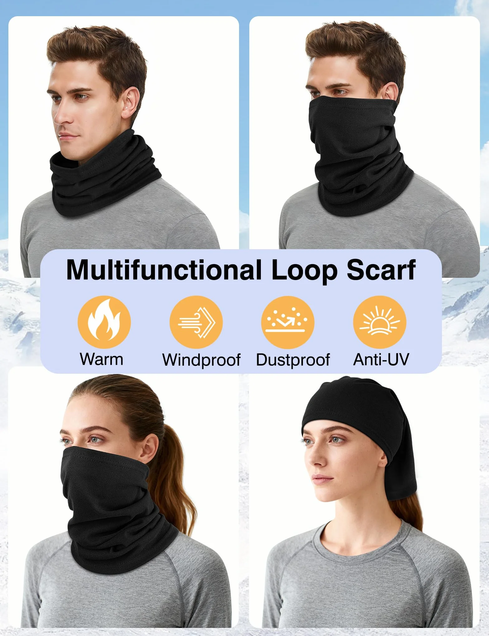 Kiiwah Beanie czapka i szal dla mężczyzn i kobiet, uniseks, ciepła czapka zimowa, szalik, chusta wielofunkcyjna na zimę, do uprawiania sportu, jazdy na nartach, biegania, motocyklu, jazdy na rowerze