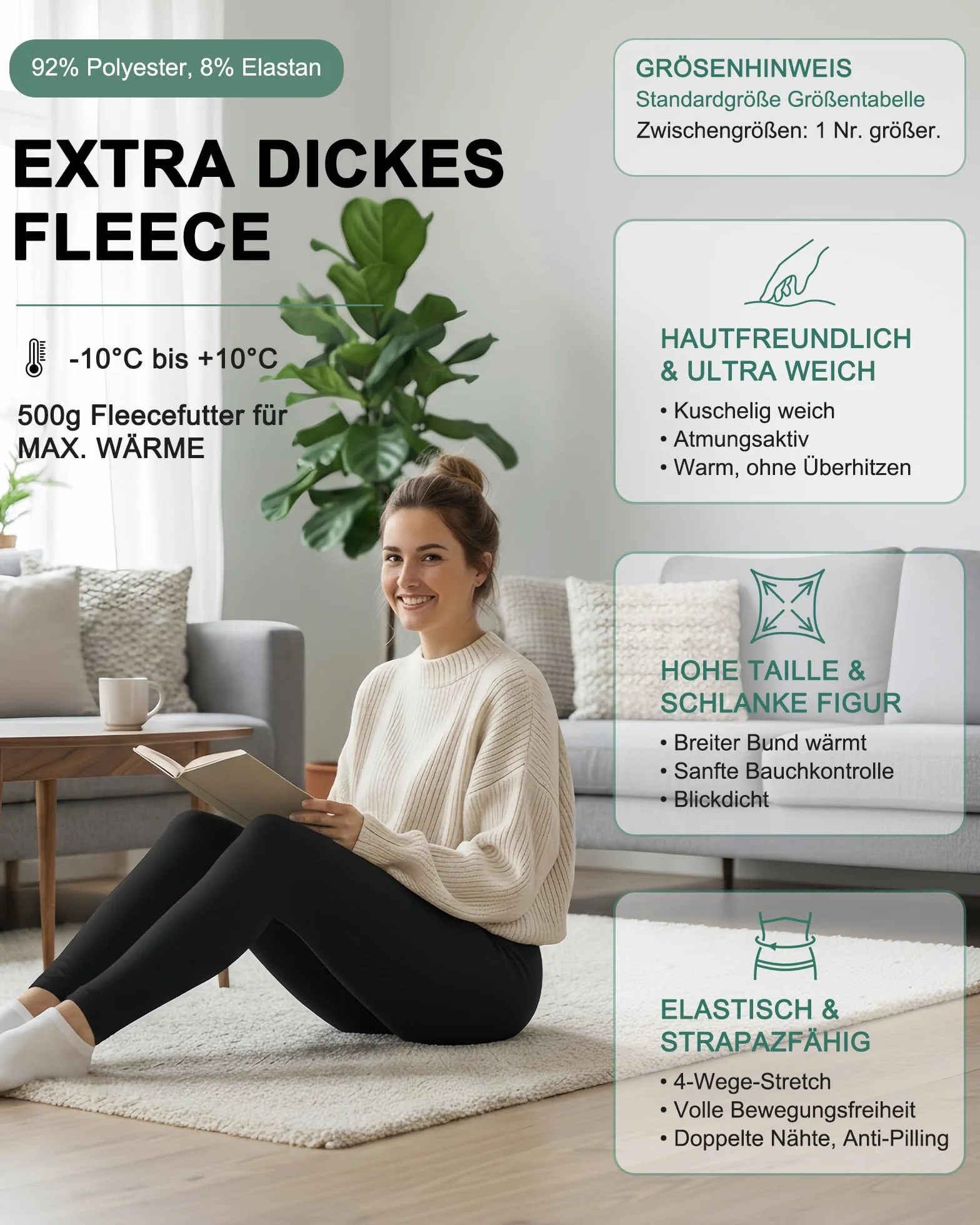 Legginsy Termiczne Damskie Zimowe Grube z Polarem, Wysoki Stan, Kryjące, Elastyczne i Ciepłe na Co Dzień i Outdoor