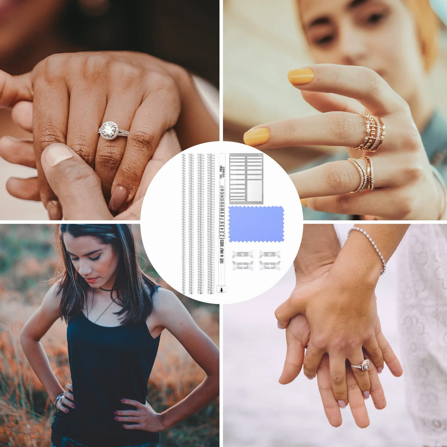 KINBOM 21 Sztuk Ring Size Adjusters, z Sciereczka do Polerowania Narzedzie Pomiarowe Niewidoczny Luzny Rozmiar Pierscionka Przezroczysty Reduktor Rozmiaru dla Obraczek Damskich