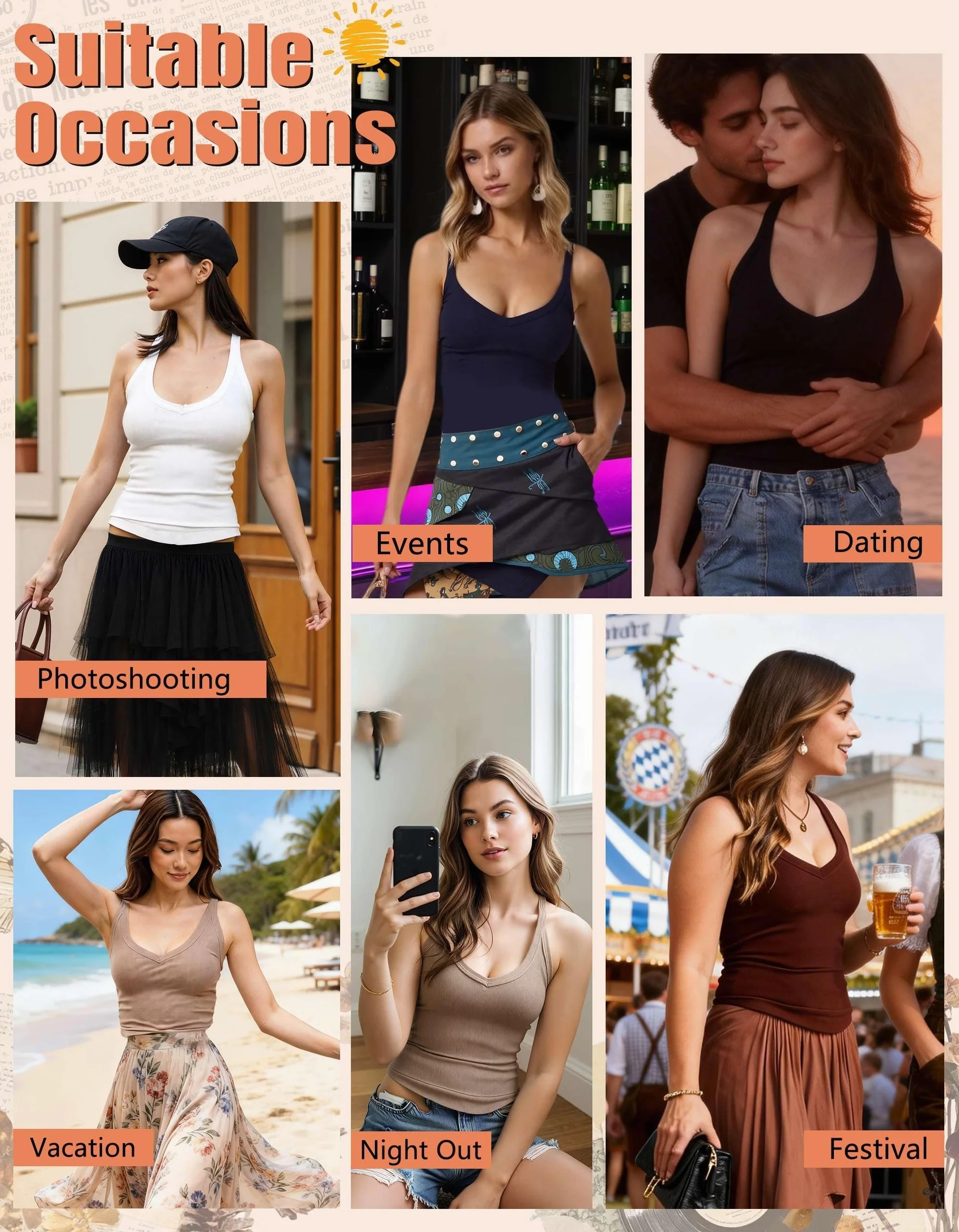 Yutdeng Damski tank top z dekoltem w serek, seksowny top bez rękawów, krój slim fit, wyściełany, basic, na lato, prążkowany, spaghetti, podkoszulek jednokolorowy