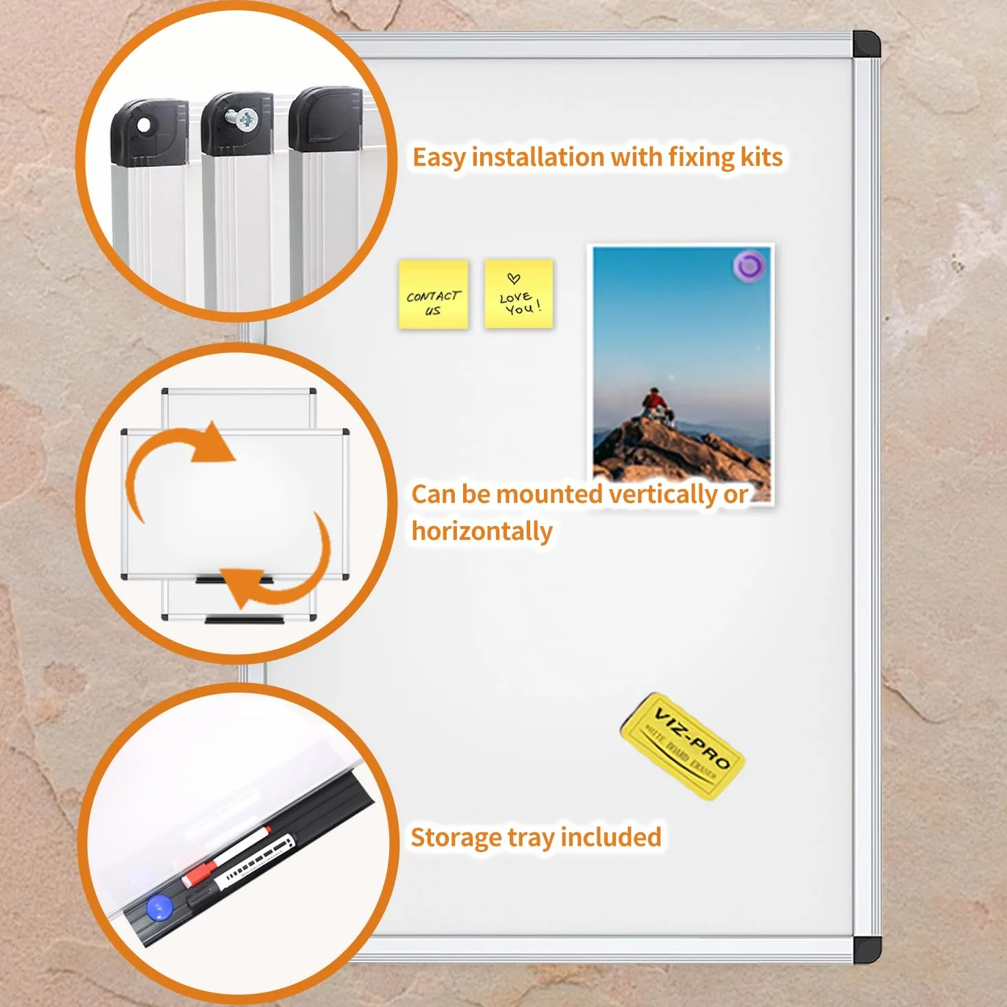 VIZ-PRO Tablica suchościeralna – z aluminiową ramą, magnetyczna – 120 x 90 cm