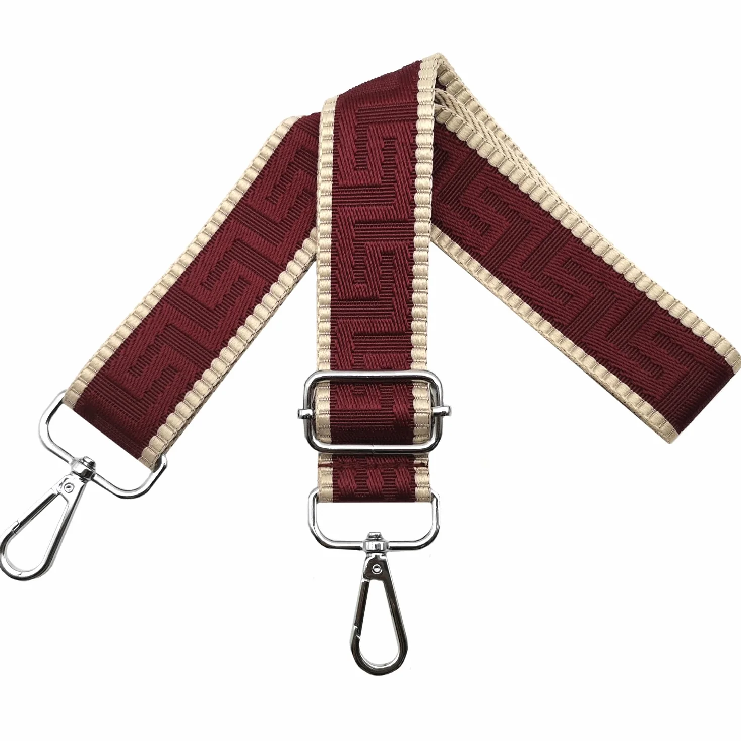 Regulowany Pasek na Ramię do Torebki - Szerokość 3,8 cm, ze Srebrnym Karabińczykiem - do Noszenia Torebek Damskich - Khaki/Czerwone