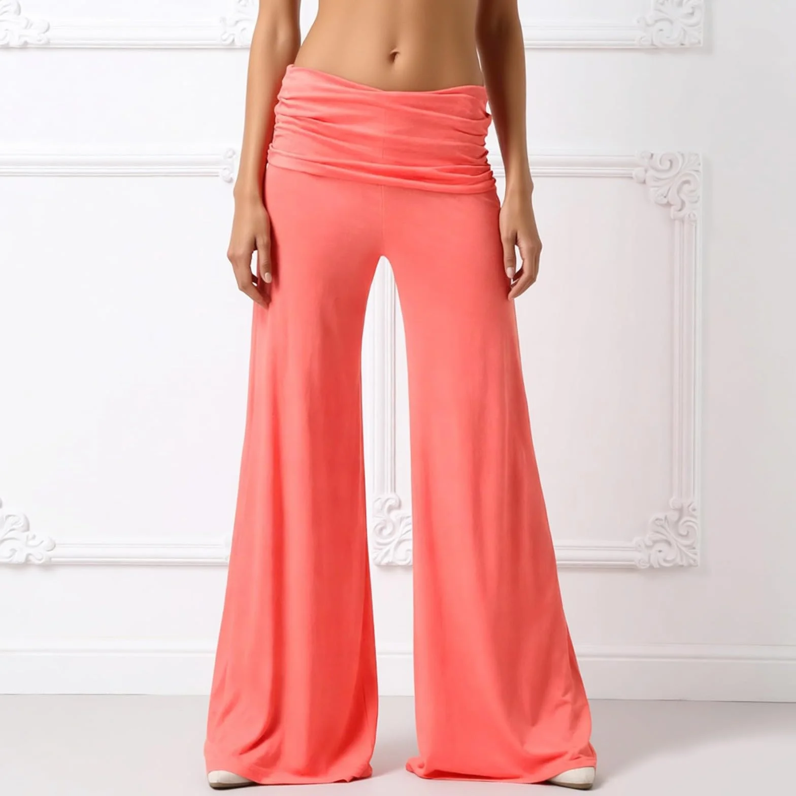Spodnie do jogi, damskie Coral Fold Over Yoga Pants 2026, Coral Fold-Over, spodnie do jogi, spodnie sportowe, długie spodnie gimnastyczne, rozkloszowane legginsy, koralowe spodnie plisowane