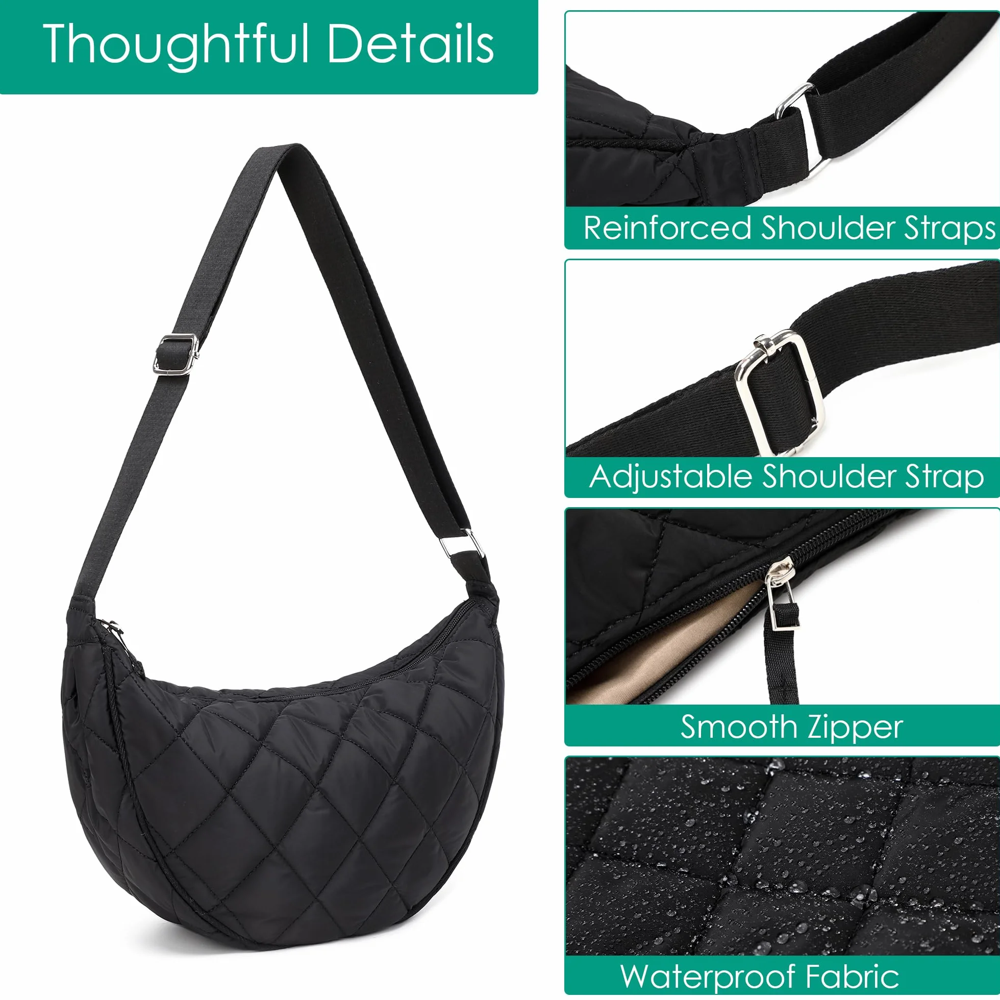Micmores Crossbody Bag damska torba na ramię, nylonowa, pikowana, lekka, bufer, torba crossbody, duża torba na ramię, hobo, torba na brzuch, dla kobiet i mężczyzn