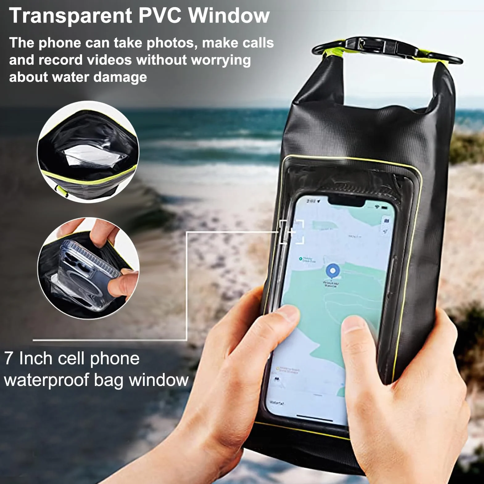 Wodoszczelny Plecak, 2 L Torba na Ramię 2 W 1 na Telefon Komórkowy, Wodoszczelna Torba na Telefon Komórkowy Przezroczysta Torba z PCW Wodoszczelna Torba na Basen Plażę do Jazdy na