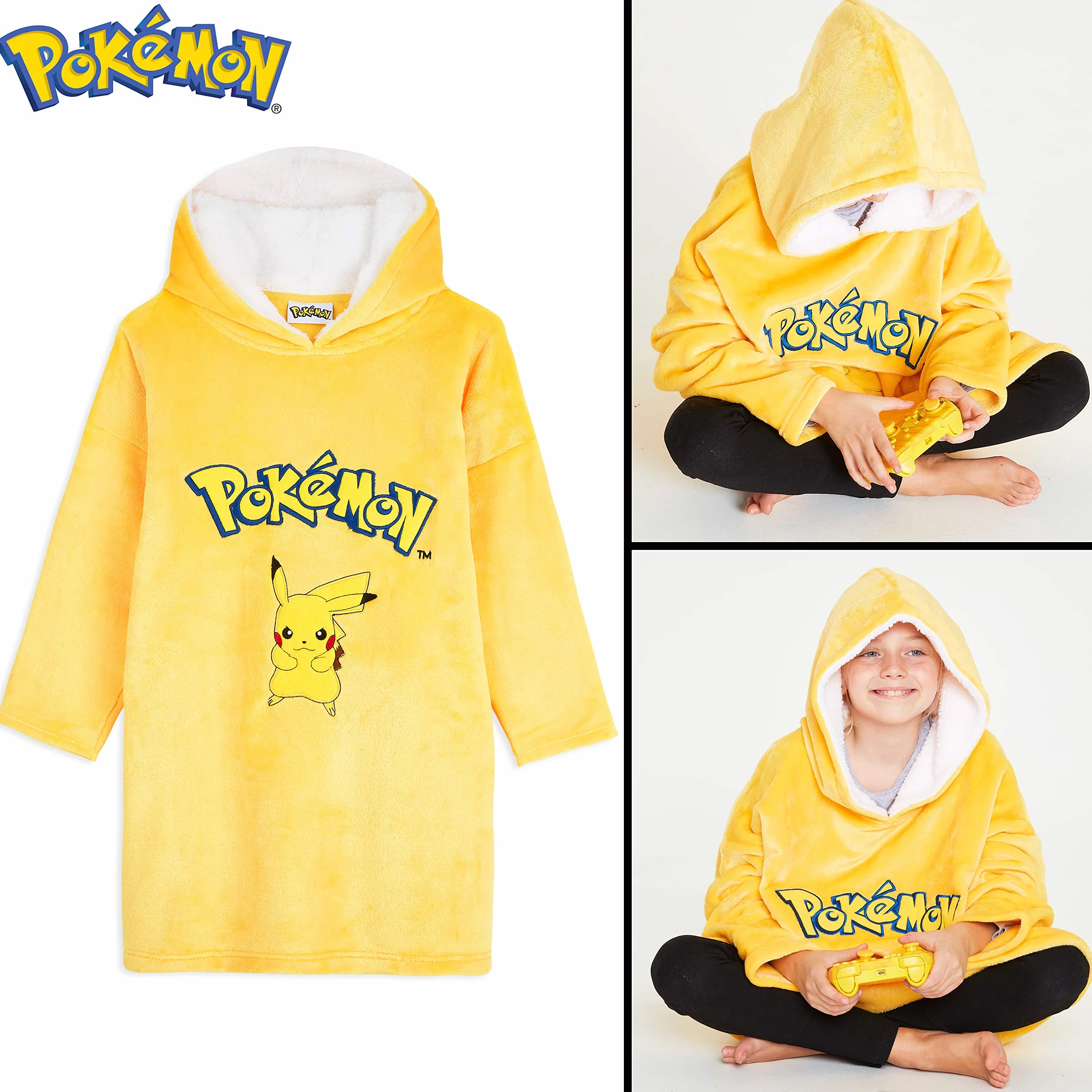 Pokémon Bluza w kratę, ponczo polarowa bluza z kapturem dla dzieci