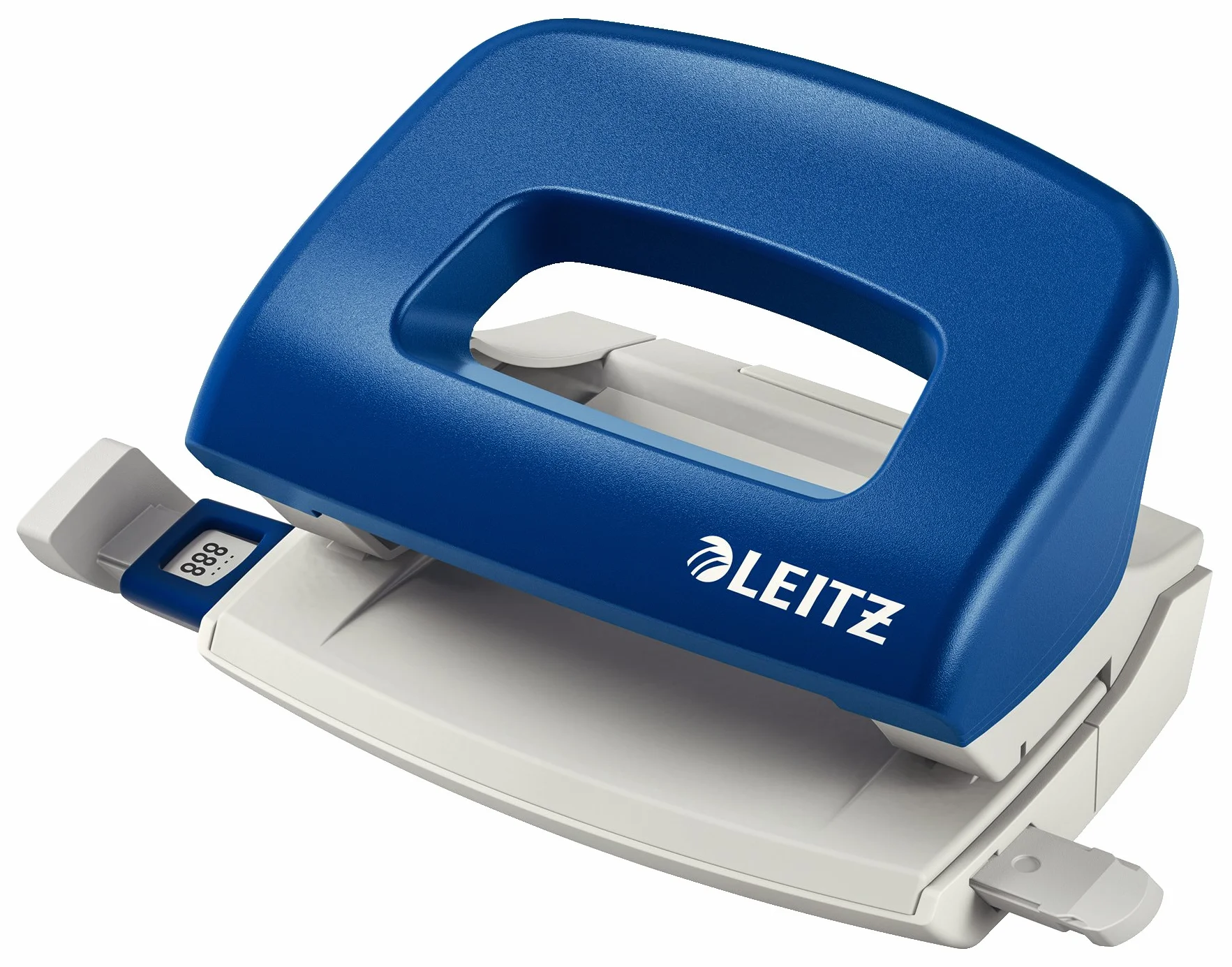 Leitz NeXXt 50580035 mini dziurkacz do biura, 10 arkuszy, szyna z informacjami o formatie, metal, niebieski, 50580035