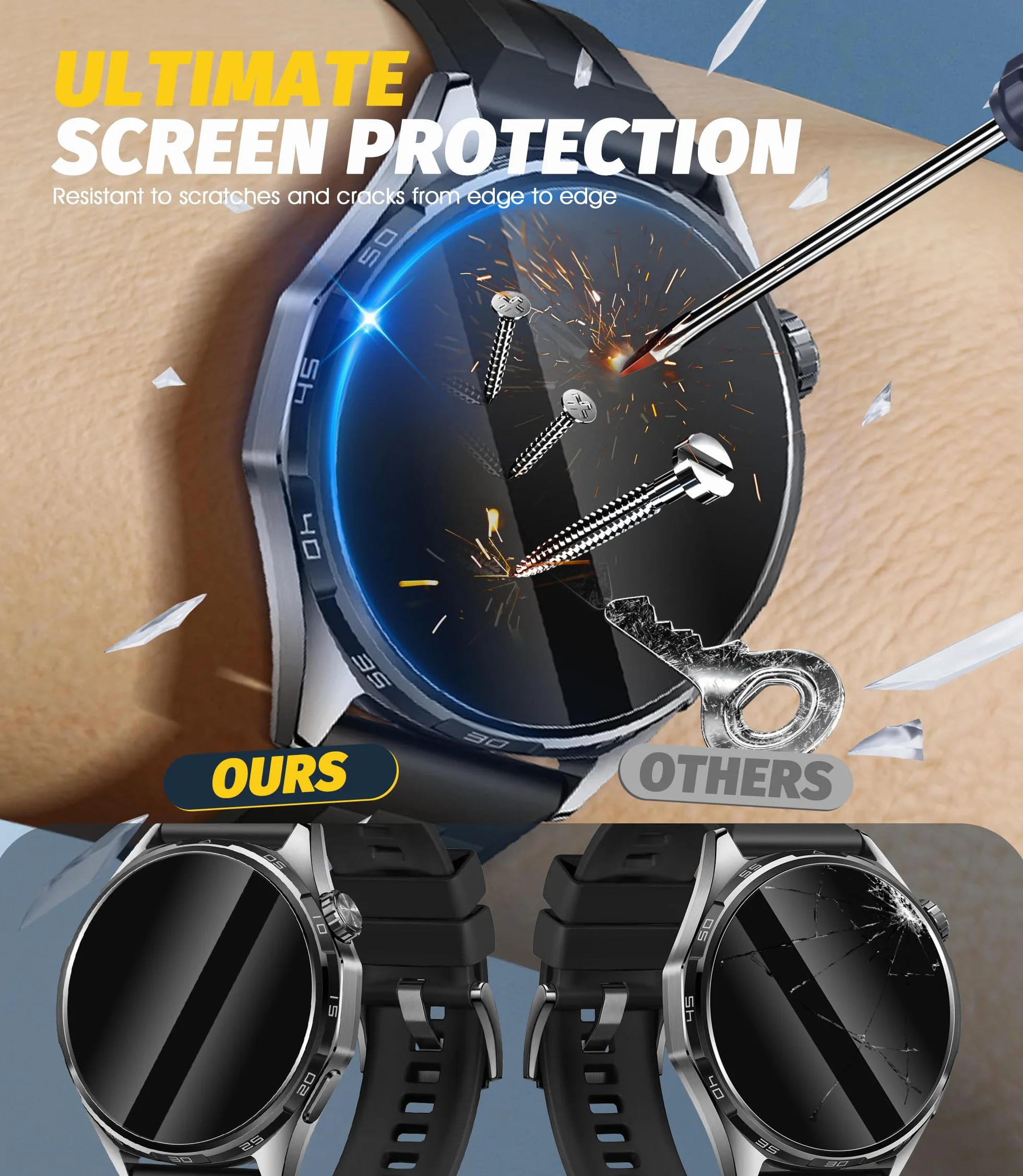 NEWZEROL Szkło hartowane do Huawei Watch GT 6 46 mm z ramą montażową, bez pęcherzyków powietrza, ochrona ekranu, 3 sztuki, ochrona ekranu