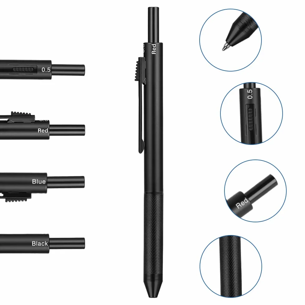 AUAUY Wielokolorowy długopis 4 w 1, wielofunkcyjny z metalową obudową, czujnikiem grawitacyjnym, 3-kolorowy 0,5 mm i ołówek mechaniczny 0,5 mm, 38 szt.