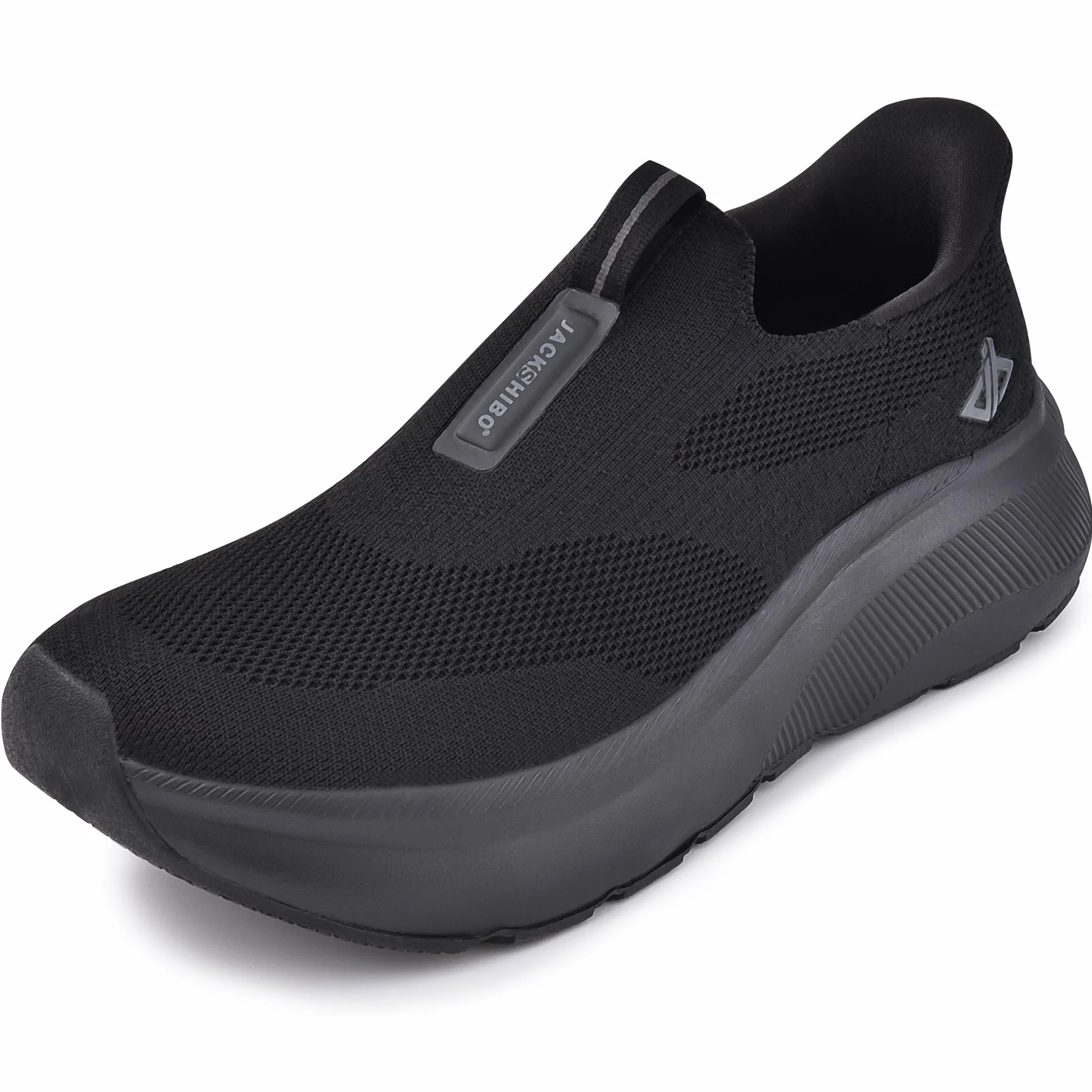 JACKSHIBO Męskie buty wsuwane, wsuwane buty typu sneaker, podparcie łuku stopy, ortopedyczne buty z pianki z pamięcią kształtu, z szerokim obszarem na palcach, podeszwa zerowa, czarny, 43 EU szeroki