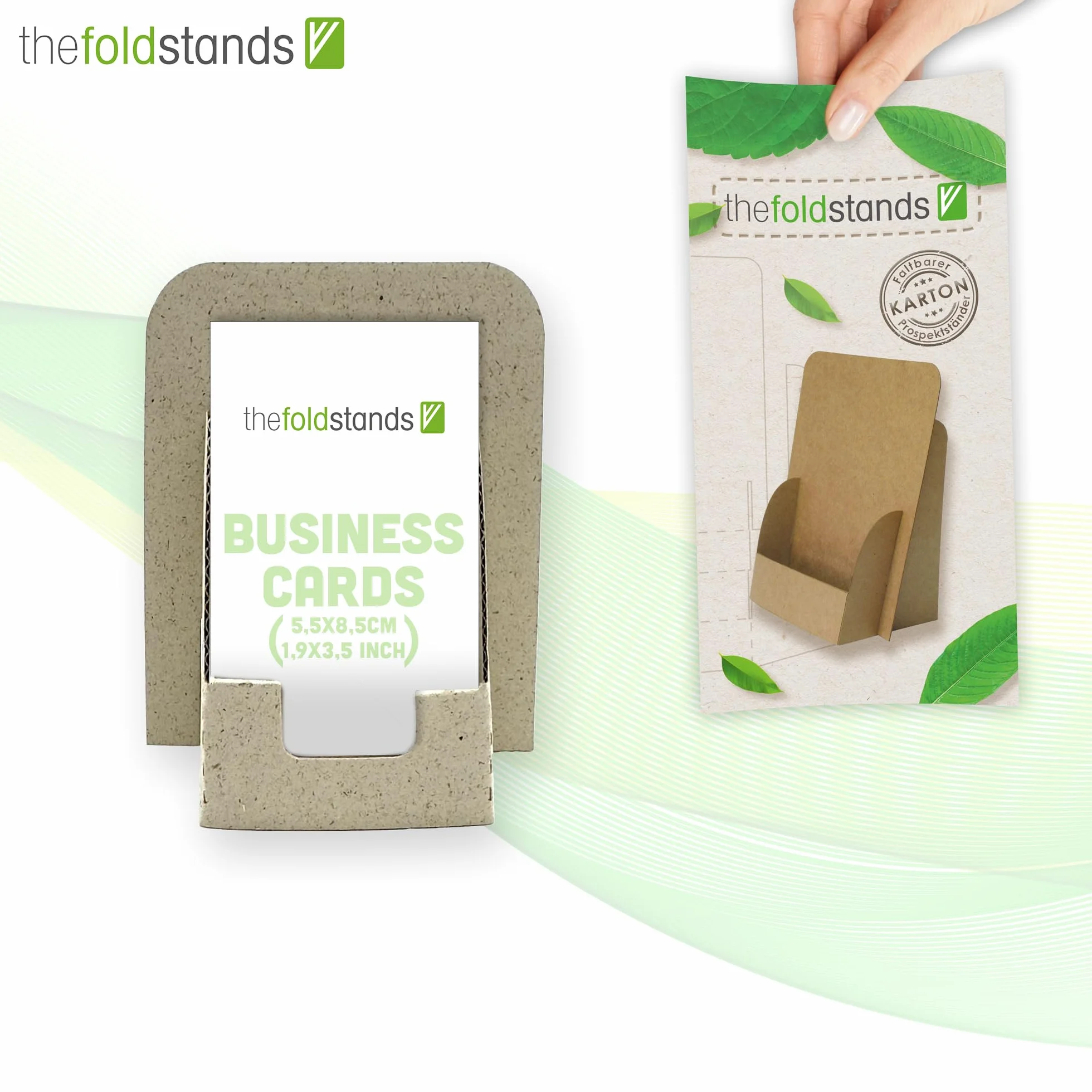5 składanych, ekologicznych stojaków na wizytówki "Gras Design" na wizytówki 5,5 x 9,0 cm pionowo, uchwyt na wizytówki z kartonu z trawy, do użytku krótko- i średnioterminowego