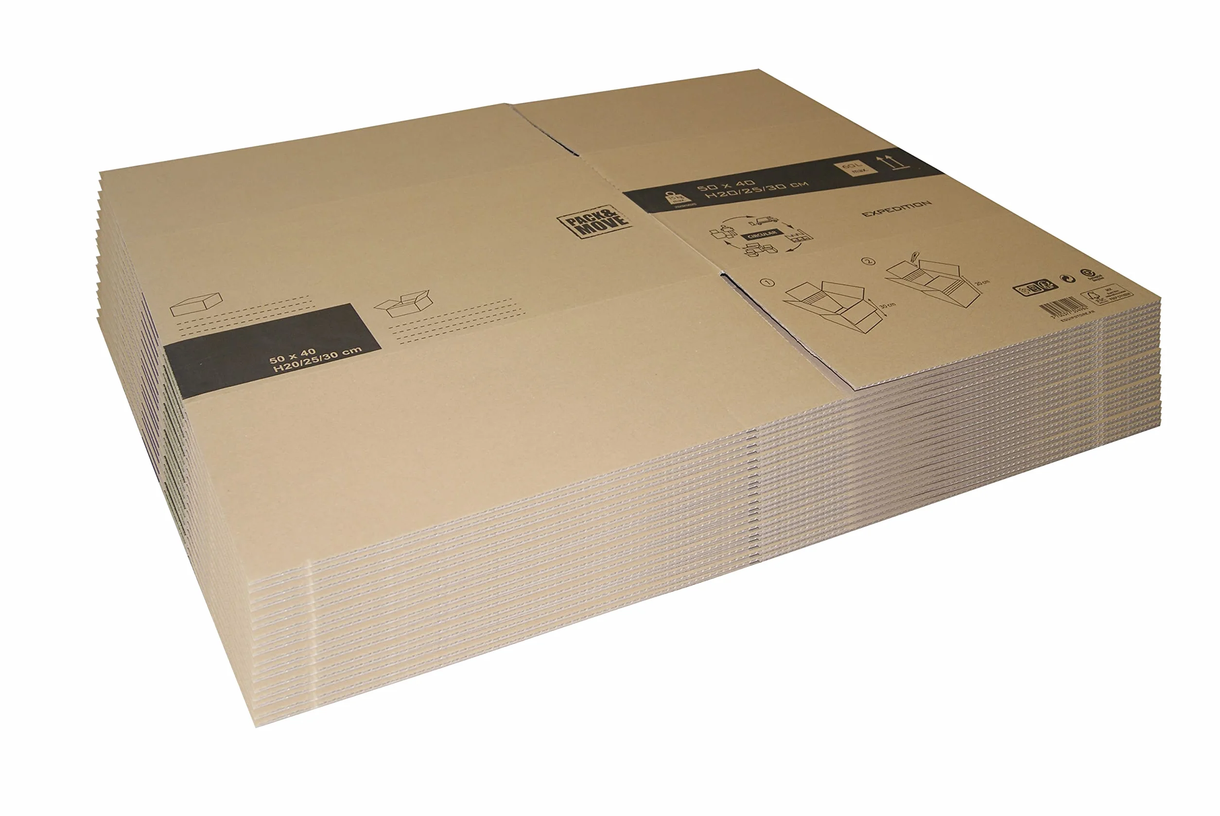 Lot de 20 cartons de déménagement XXL 240L - 80x60x50 cm - Made in France - Pack & Move