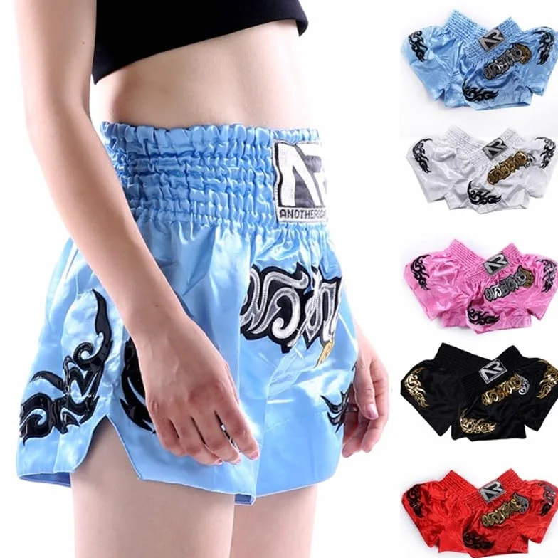 Muay Thai szorty dla mężczyzn i kobiet, slim fit, spodenki bokserskie MMA, odzież treningowa, spodenki do sztuk walki (rozmiar M, różowe)