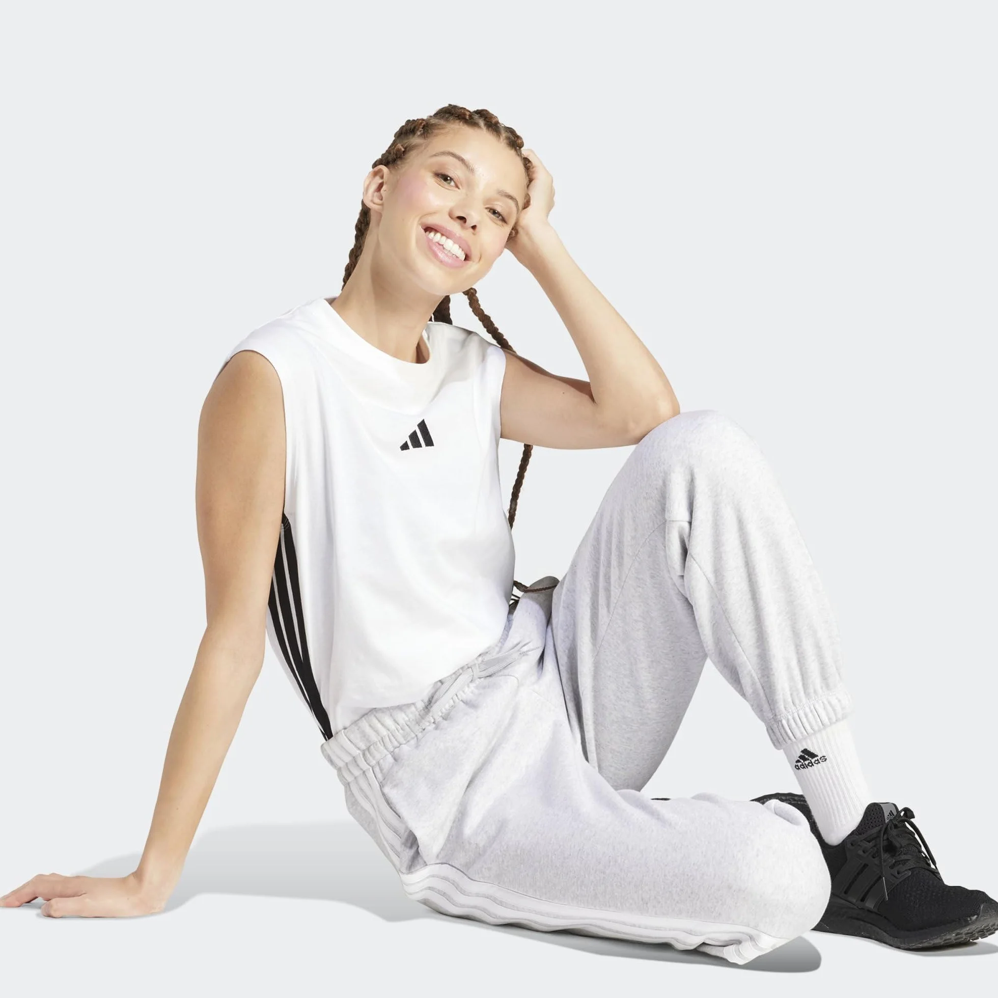adidas Essentials 3-stripes Fleece Loose Pants - Spodnie golfowe Kobiety