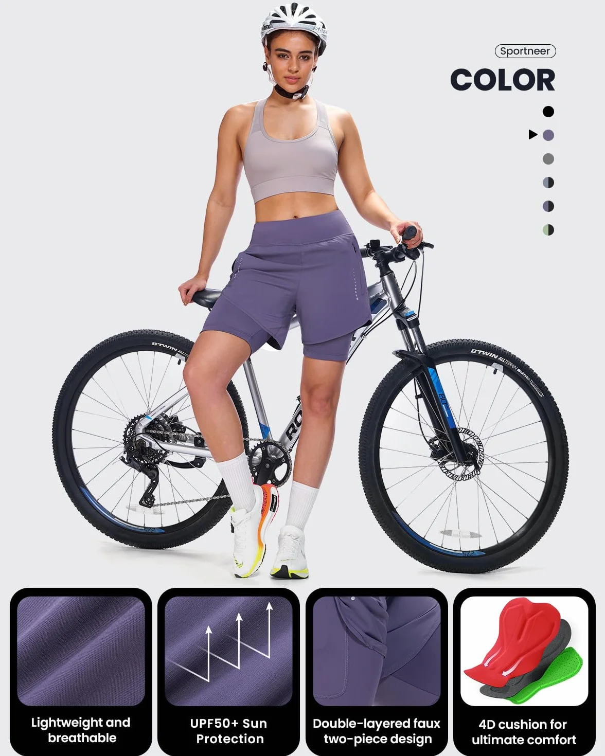 Sportneer Damskie spodnie kolarskie, wyściełane, z kieszenią, spodnie rowerowe MTB, wyściełane spodnie rowerowe, damskie spodnie rowerowe, do jazdy na rowerze górskim, do uprawiania sportu, jazdy na