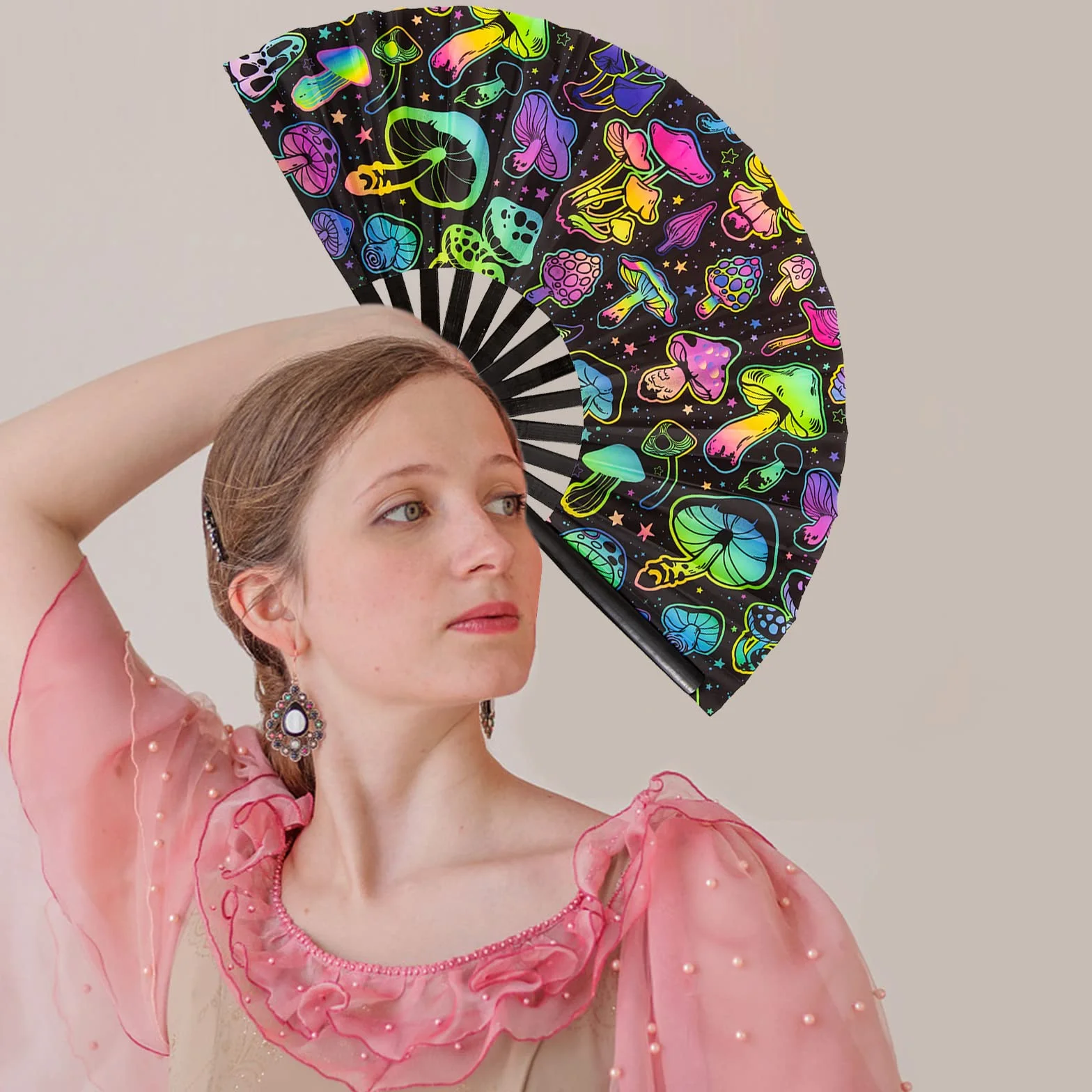 Wachlarz ręczny, duży, bambusowy, składany, chińska dekoracja, wachlarz do sauny, na wesele, rave, konopi/cheongsam, festiwalu, klubu, imprezy, tańca, występu