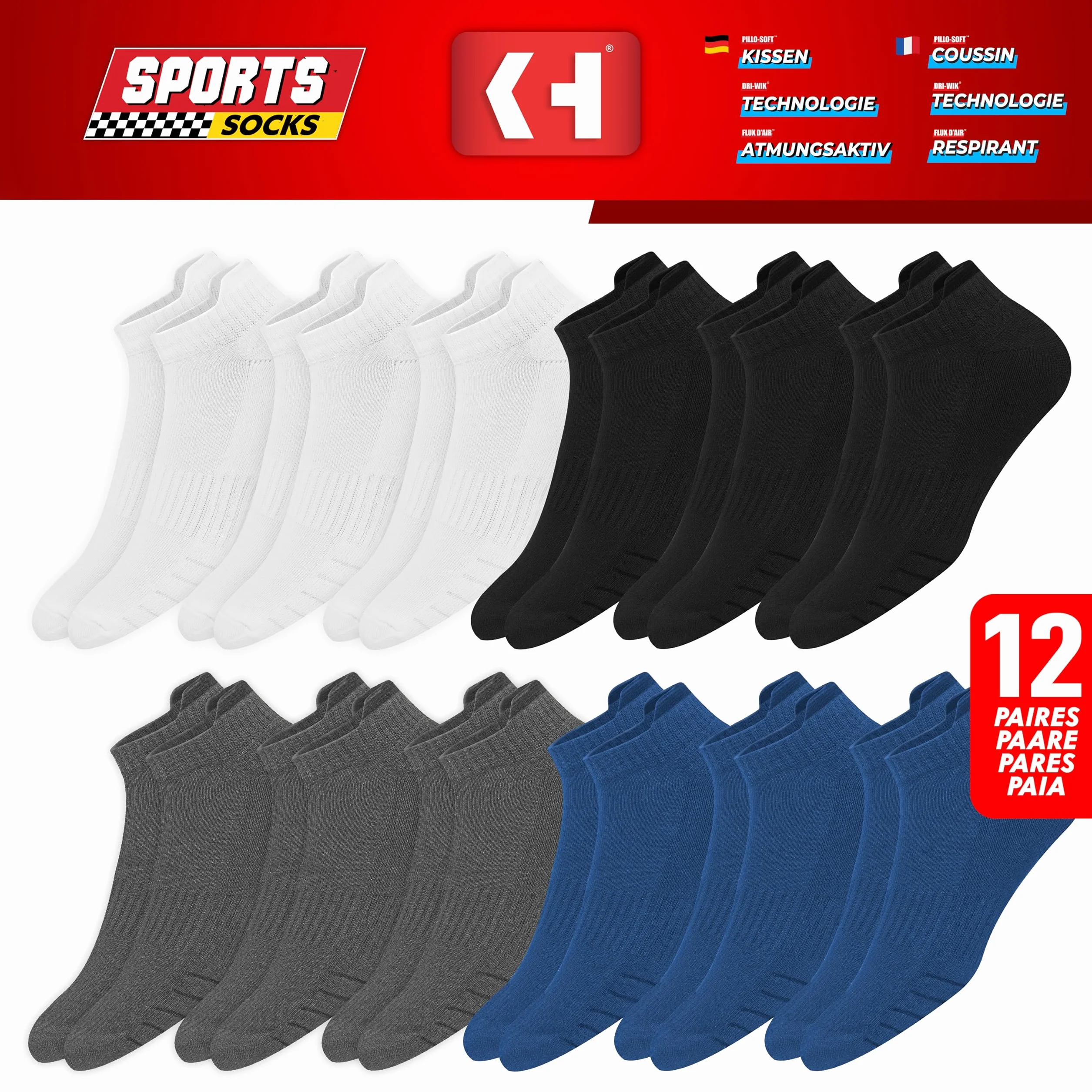 12 par skarpet do sneakersów, damskie i męskie, do biegania, skarpety sportowe, 12 par
