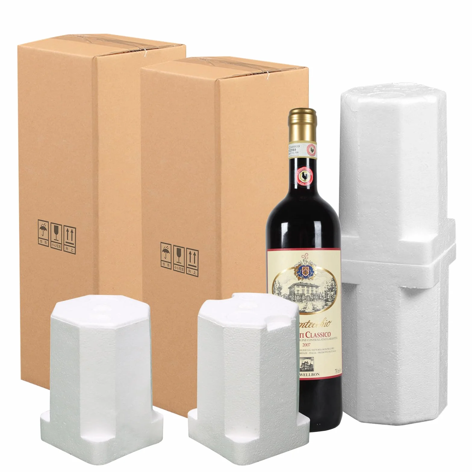 2 sztuki kartonów wysyłkowych na butelki z pianką, na wino, opakowanie na wino, ochrona przed transportem, 115 x 115 x 380 mm