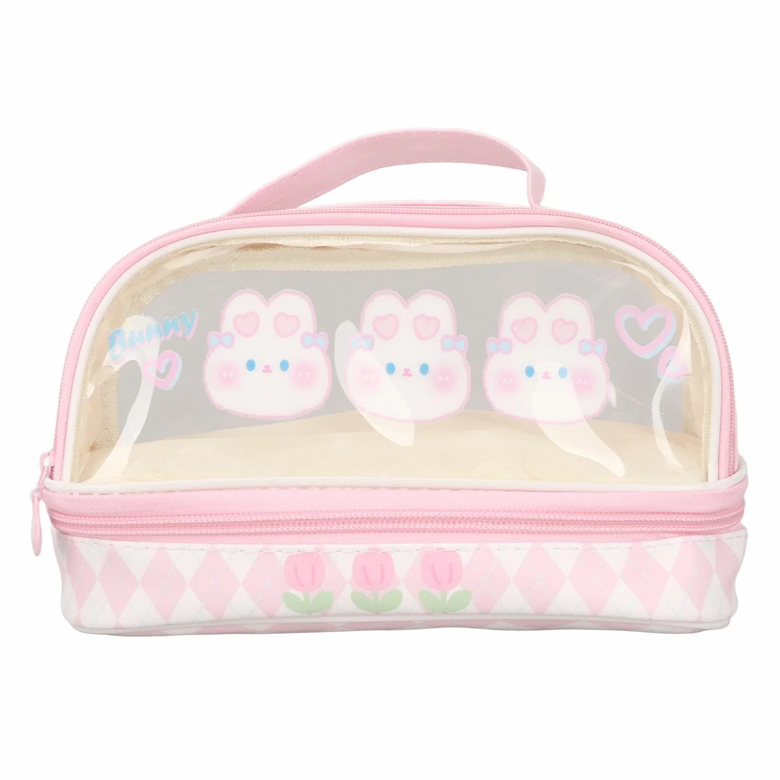 Piórnik z królikiem, uroczy, duża pojemność, różowy, Kawaii, dla dziewcząt, dzieci, nastolatków