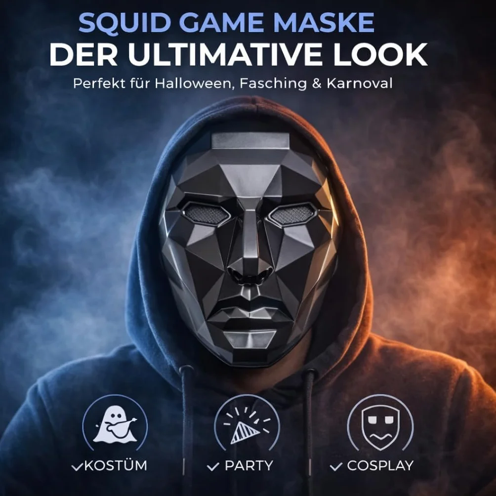 4 w 1 - Zestaw Squid Game dla dorosłych na karnawał, Halloween - kostium z garniturem, karabinem i maską - (170-190 cm) 2XL
