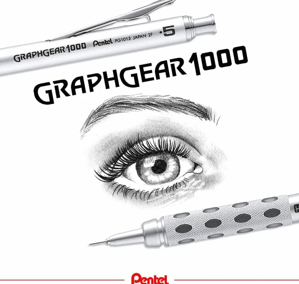 Pentel PG1017C PG1017-C GraphGear1000 ołówek automatyczny, grubość kreski 0,7 mm, obudowa ze stali nierdzewnej ze wskaźnikiem twardości, podwójna strefa chwytu, w pełni opuszczana prowadnica wkładu 4