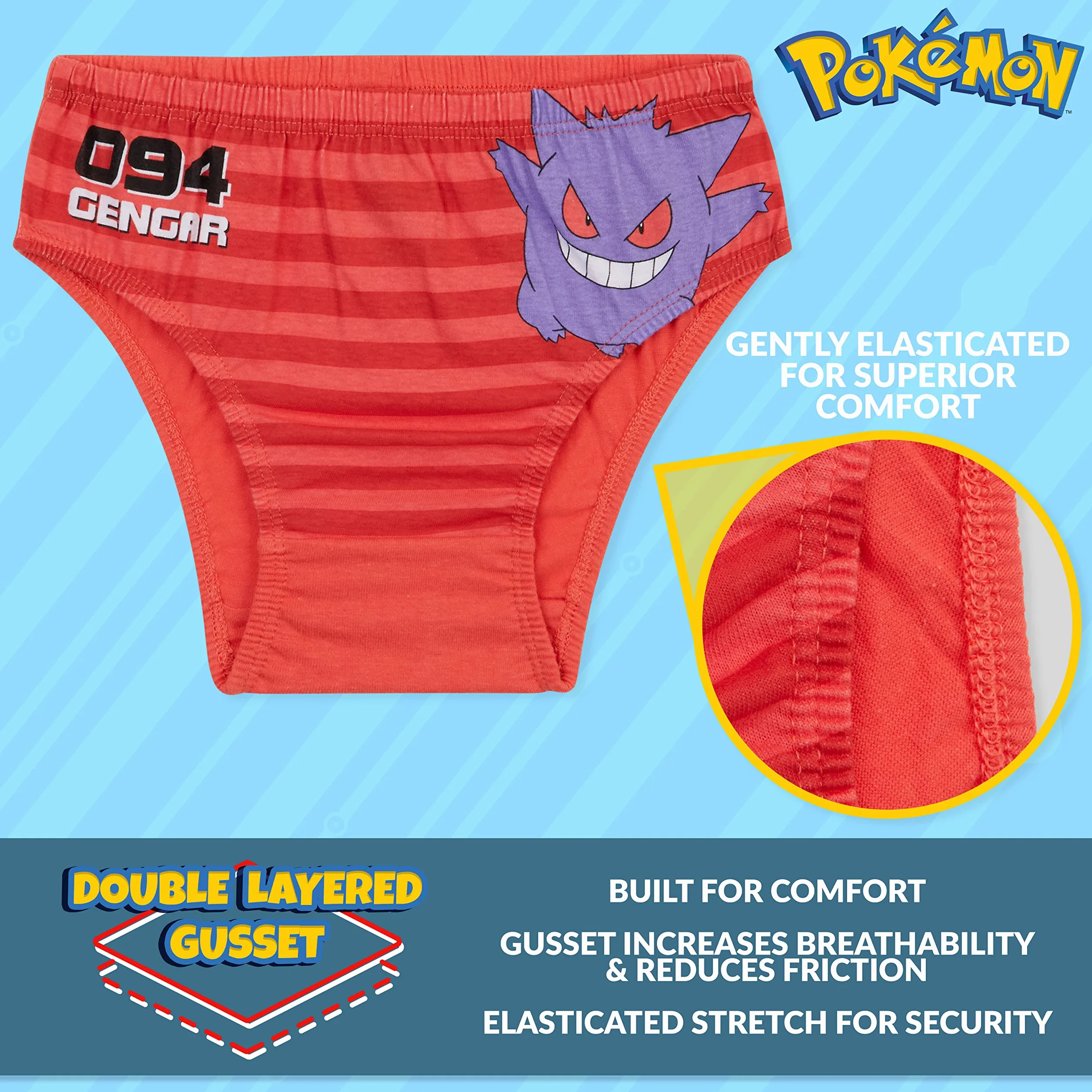 Pokémon Majtki dziecięce, bokserki dla dzieci, chłopców, 4-14 lat, bawełniane, opakowanie 5 gadżetów, prezent